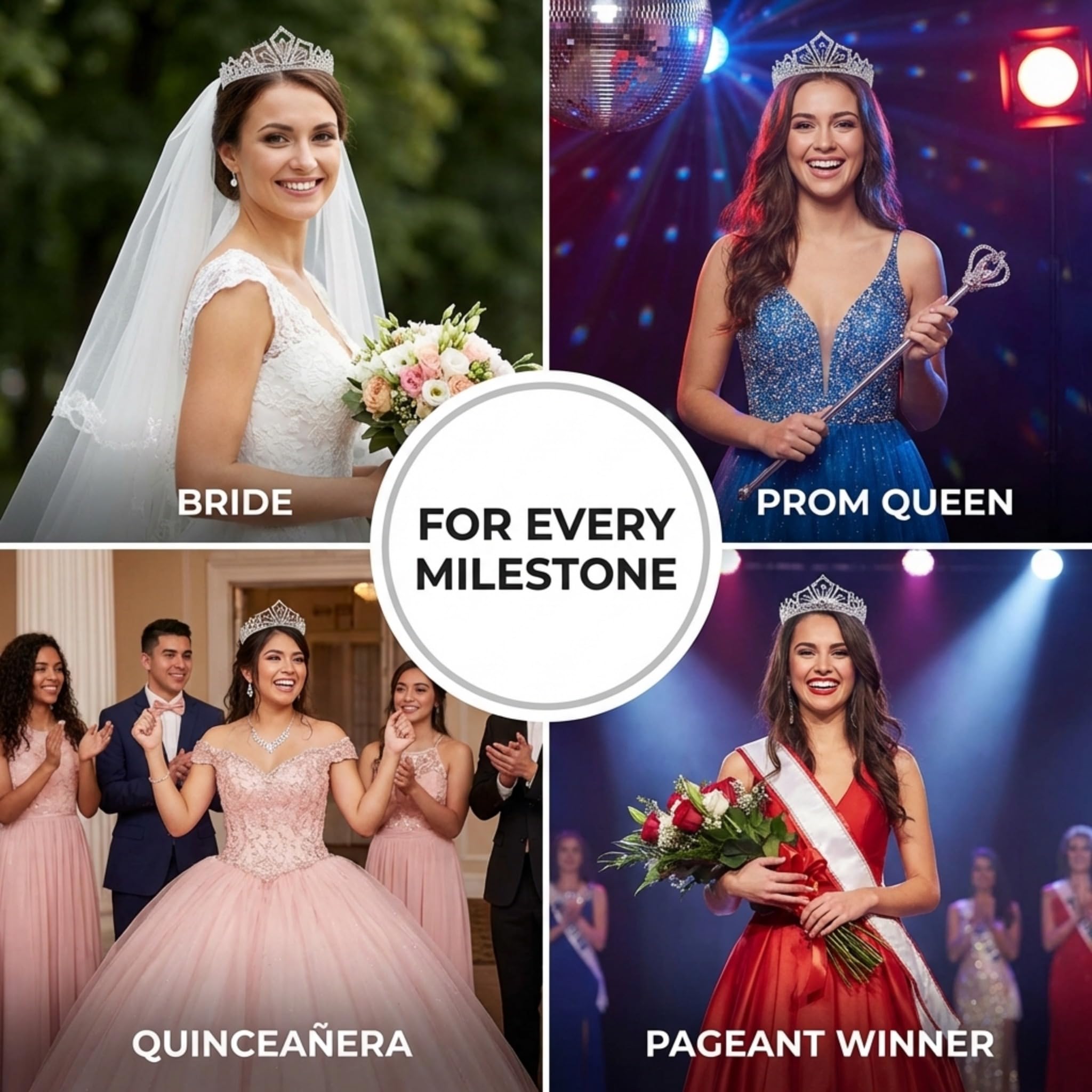 Anderson's Rey Rhinestone Tiara, Sparkling 2-Inch Clear Crystal Crown for Women, Adjustable Silver Band with Comfort Combs, Perfect for Weddings, Proms, Pageants, Quinceañeras, and Special Occasions - Image 3