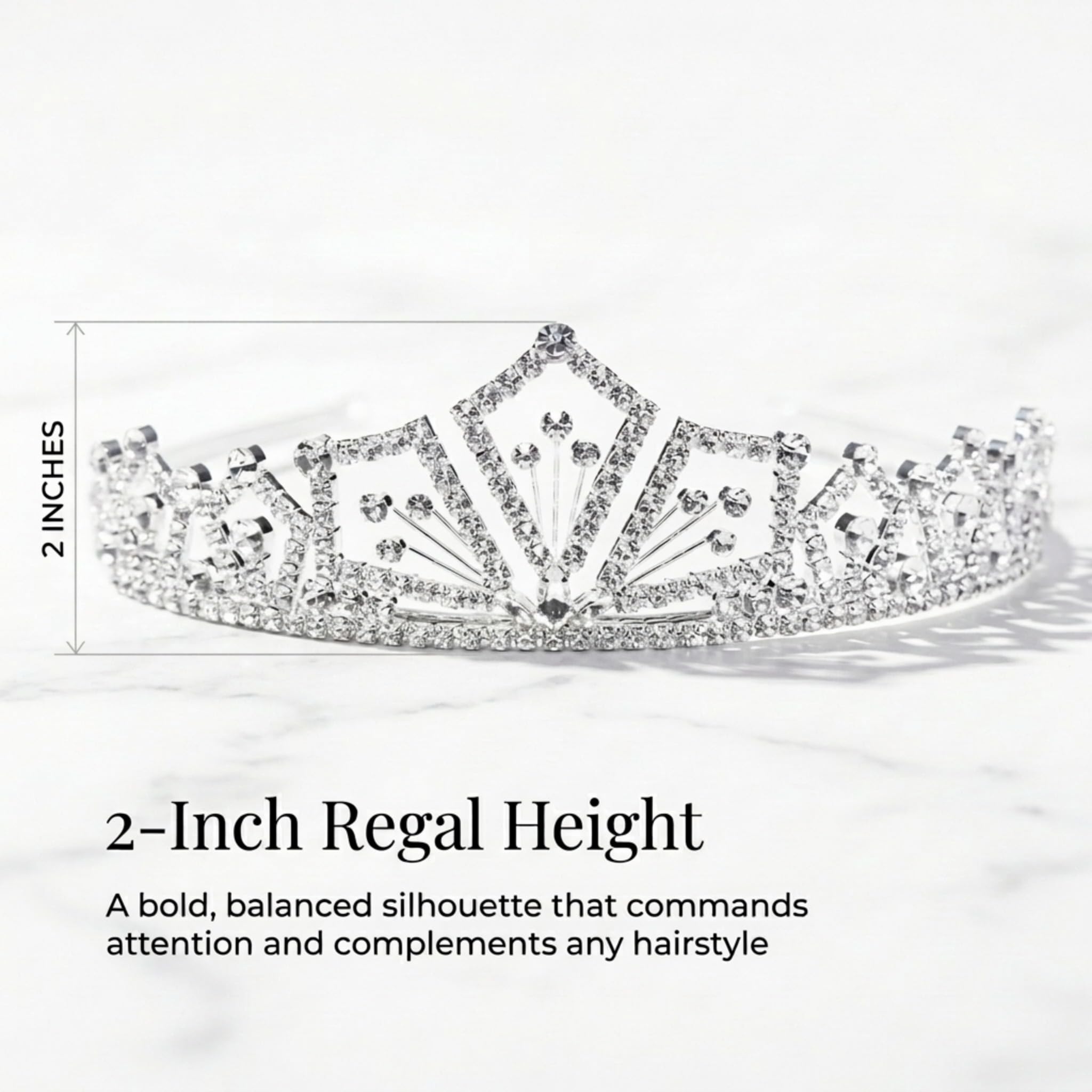 Anderson's Rey Rhinestone Tiara, Sparkling 2-Inch Clear Crystal Crown for Women, Adjustable Silver Band with Comfort Combs, Perfect for Weddings, Proms, Pageants, Quinceañeras, and Special Occasions - Image 5