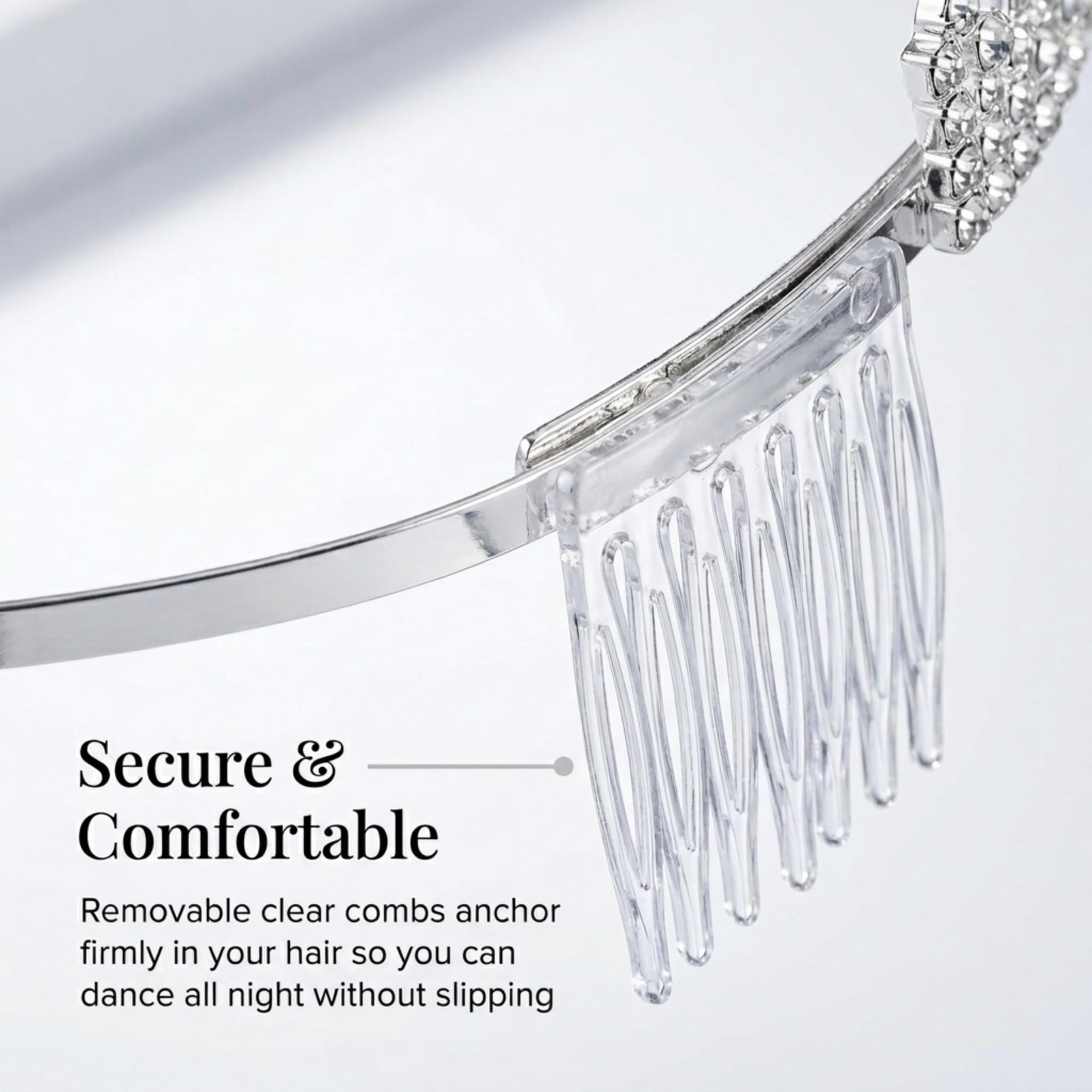 Anderson's Rey Rhinestone Tiara, Sparkling 2-Inch Clear Crystal Crown for Women, Adjustable Silver Band with Comfort Combs, Perfect for Weddings, Proms, Pageants, Quinceañeras, and Special Occasions - Image 6
