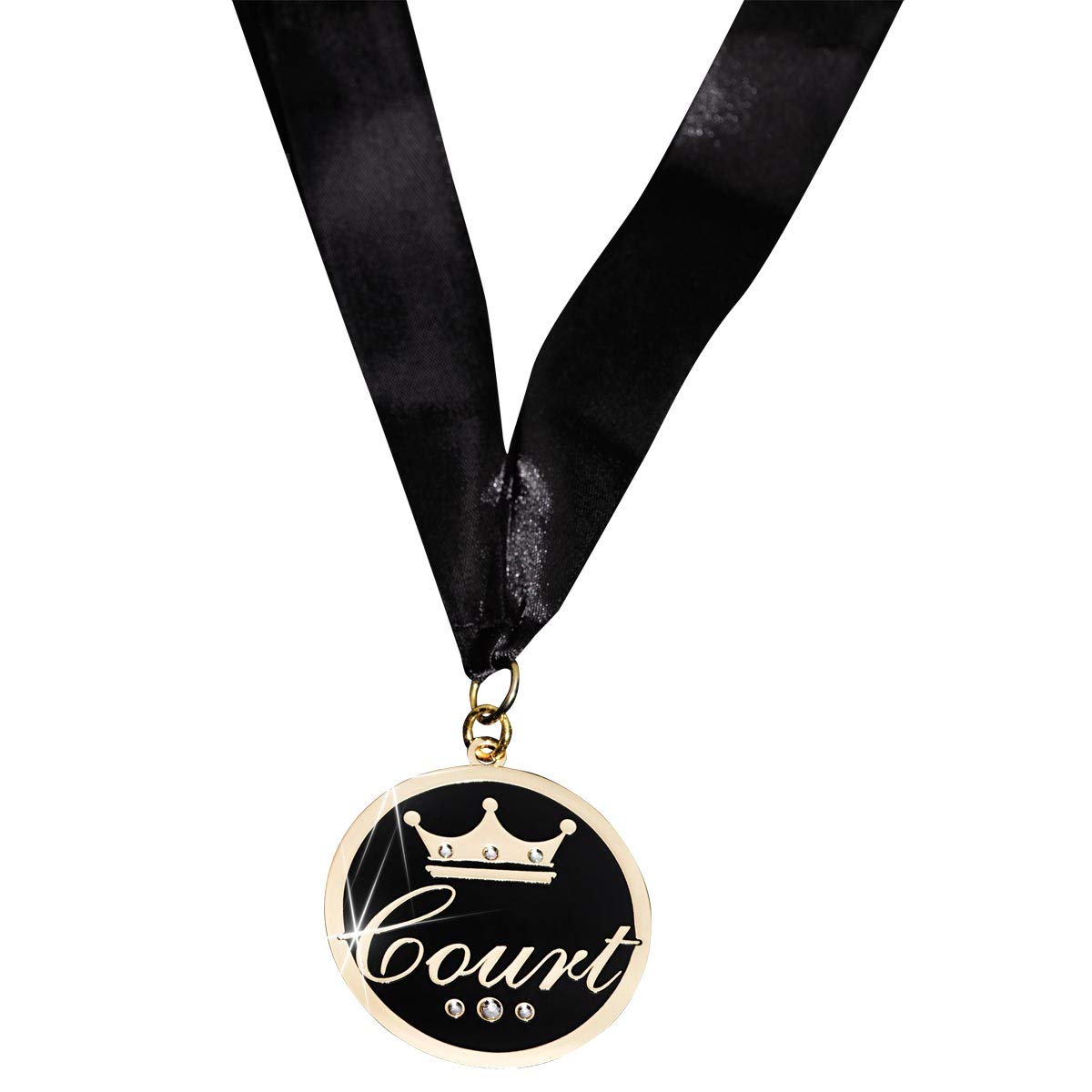 Anderson's Rhinestone Court Medallion, Gold‑Tone Crown Medal with Clear Gemstones, Black Neck Ribbon & Acrylic Presentation Box, 2 3/8" Court Award Medal for Homecoming, Prom & School Events - Image 2