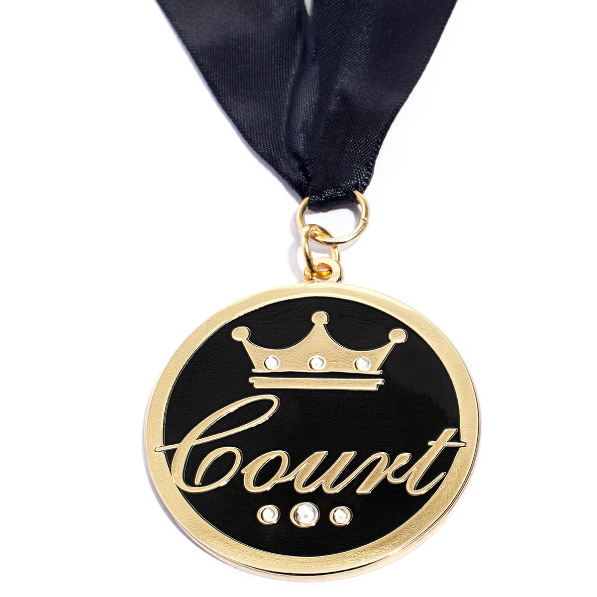 Anderson's Rhinestone Court Medallion, Gold‑Tone Crown Medal with Clear Gemstones, Black Neck Ribbon & Acrylic Presentation Box, 2 3/8" Court Award Medal for Homecoming, Prom & School Events - Image 4