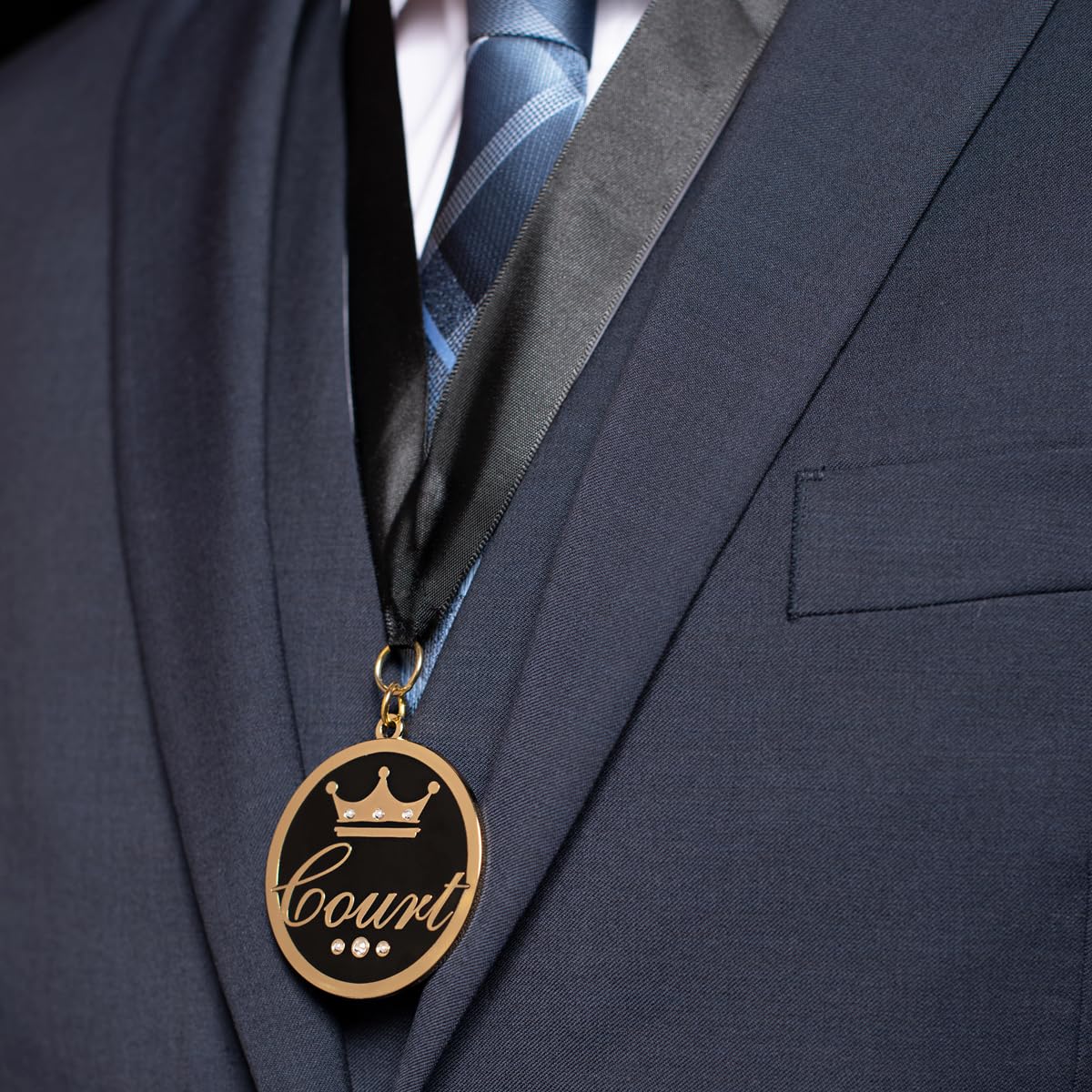 Anderson's Rhinestone Court Medallion, Gold‑Tone Crown Medal with Clear Gemstones, Black Neck Ribbon & Acrylic Presentation Box, 2 3/8" Court Award Medal for Homecoming, Prom & School Events - Image 5