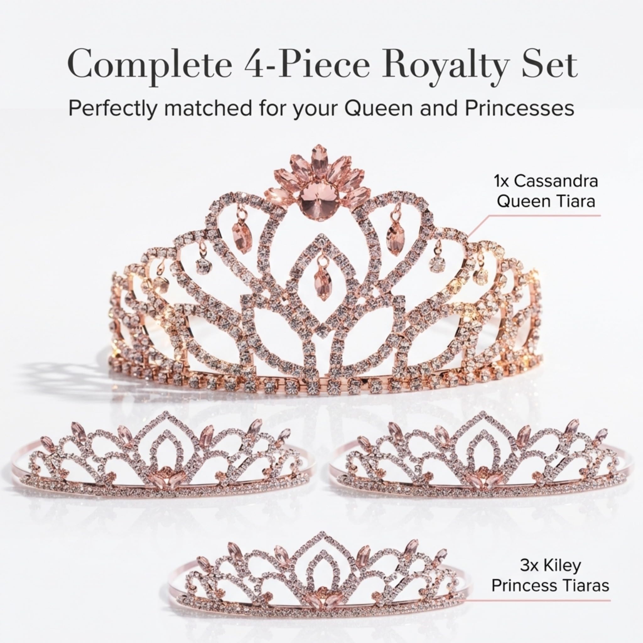Anderson's Rose Gold Cassandra Queen and Princess Tiara Sets, Women, Girls, Prom, Homecoming Coronation - Image 4