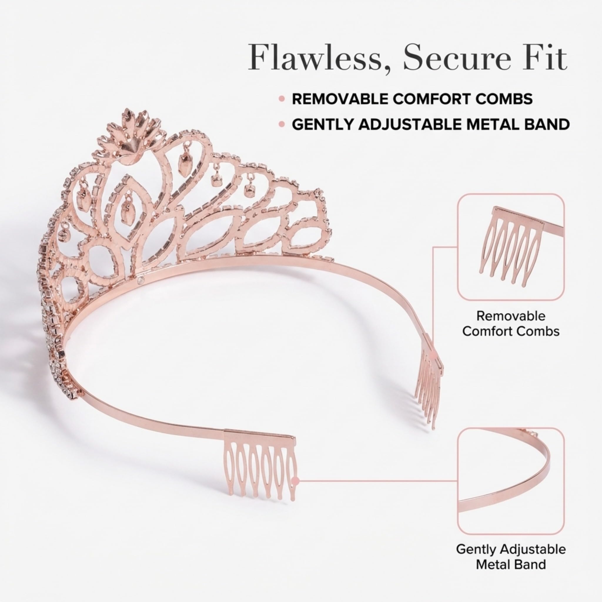 Anderson's Rose Gold Cassandra Queen and Princess Tiara Sets, Women, Girls, Prom, Homecoming Coronation - Image 7