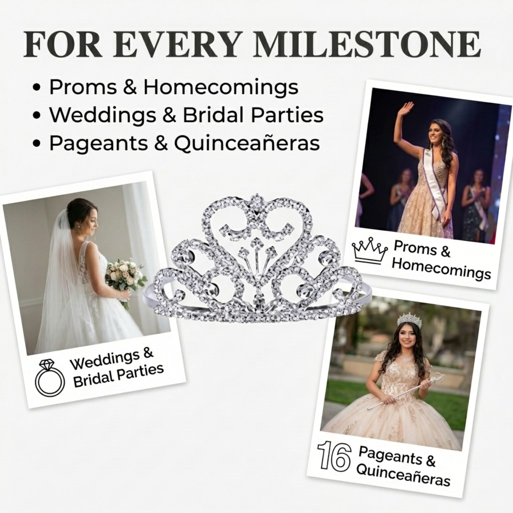 Anderson's Rowena Rhinestone Tiara, 2" High Silver Metal Crown with Sparkling Clear Rhinestones, Adjustable Fit & Removable Comfort Combs, Perfect for Prom, Homecoming, Weddings, Pageants, Quinceañeras, and Special Occasions - Image 6