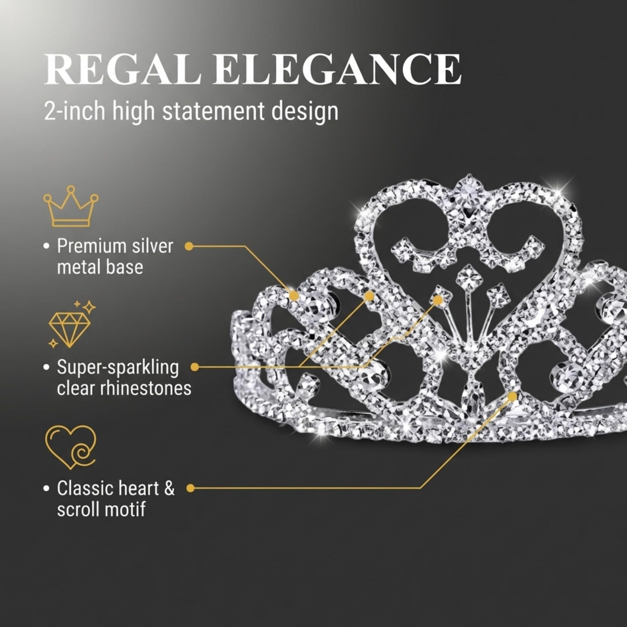 Anderson's Rowena Rhinestone Tiara, 2" High Silver Metal Crown with Sparkling Clear Rhinestones, Adjustable Fit & Removable Comfort Combs, Perfect for Prom, Homecoming, Weddings, Pageants, Quinceañeras, and Special Occasions - Image 7