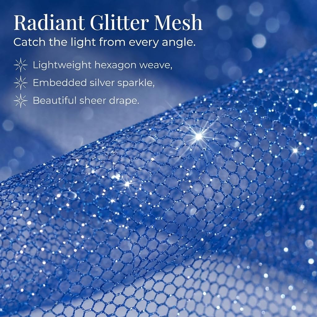 Anderson's Royal Blue Glitter Mesh Fabric Roll, 54 Inches x 40 Yards, Decorative Wedding Fabric for Wedding Reception, Baby Shower, Gender Reveal, Prom, Homecoming, Tables, Party - Image 3