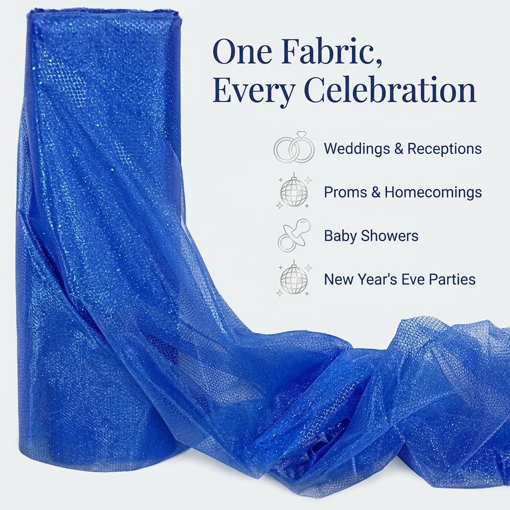Anderson's Royal Blue Glitter Mesh Fabric Roll, 54 Inches x 40 Yards, Decorative Wedding Fabric for Wedding Reception, Baby Shower, Gender Reveal, Prom, Homecoming, Tables, Party - Image 4