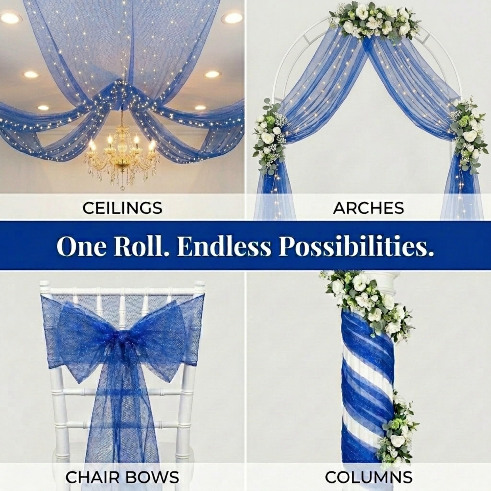 Anderson's Royal Blue Glitter Mesh Fabric Roll, 54 Inches x 40 Yards, Decorative Wedding Fabric for Wedding Reception, Baby Shower, Gender Reveal, Prom, Homecoming, Tables, Party - Image 6