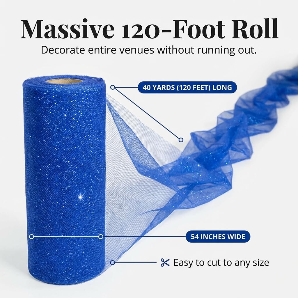 Anderson's Royal Blue Glitter Mesh Fabric Roll, 54 Inches x 40 Yards, Decorative Wedding Fabric for Wedding Reception, Baby Shower, Gender Reveal, Prom, Homecoming, Tables, Party - Image 9