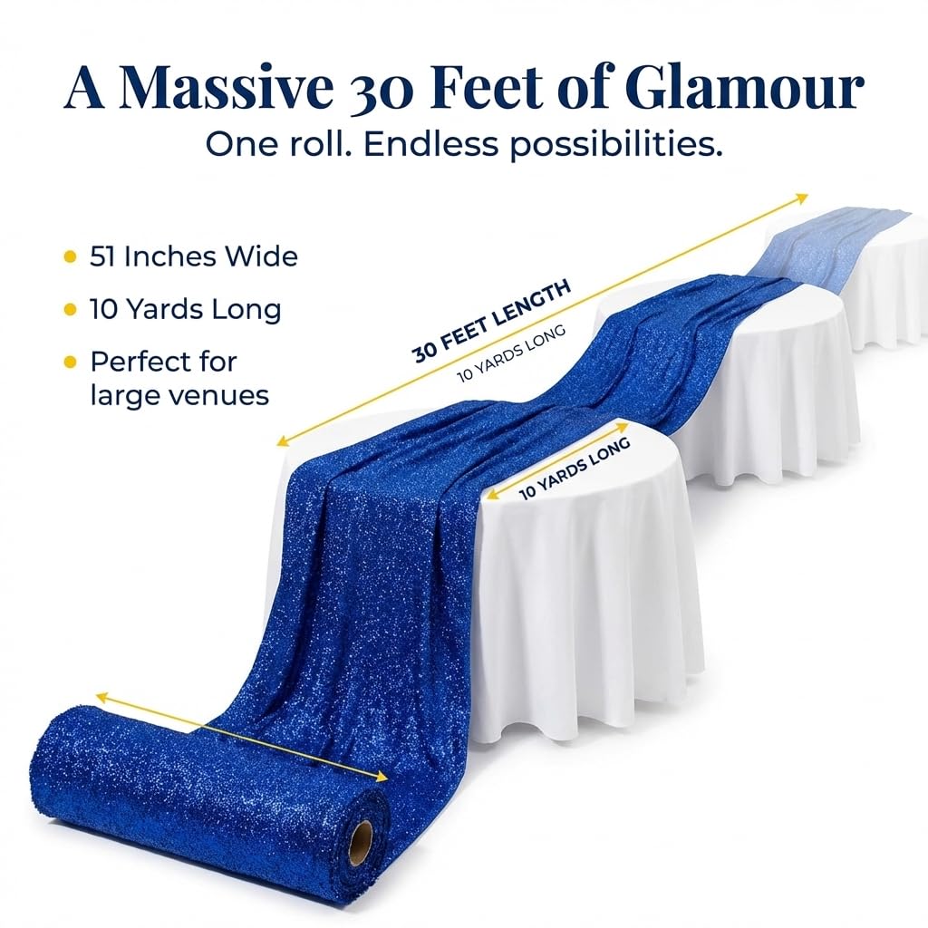 Anderson's Royal Blue Stretchy Glitter Fabric Roll, 51 Inches x 10 Yards, Decorative Wedding Fabric for Wedding Reception, Baby Shower, Gender Reveal, Prom, Homecoming, Tables, Party - Image 3