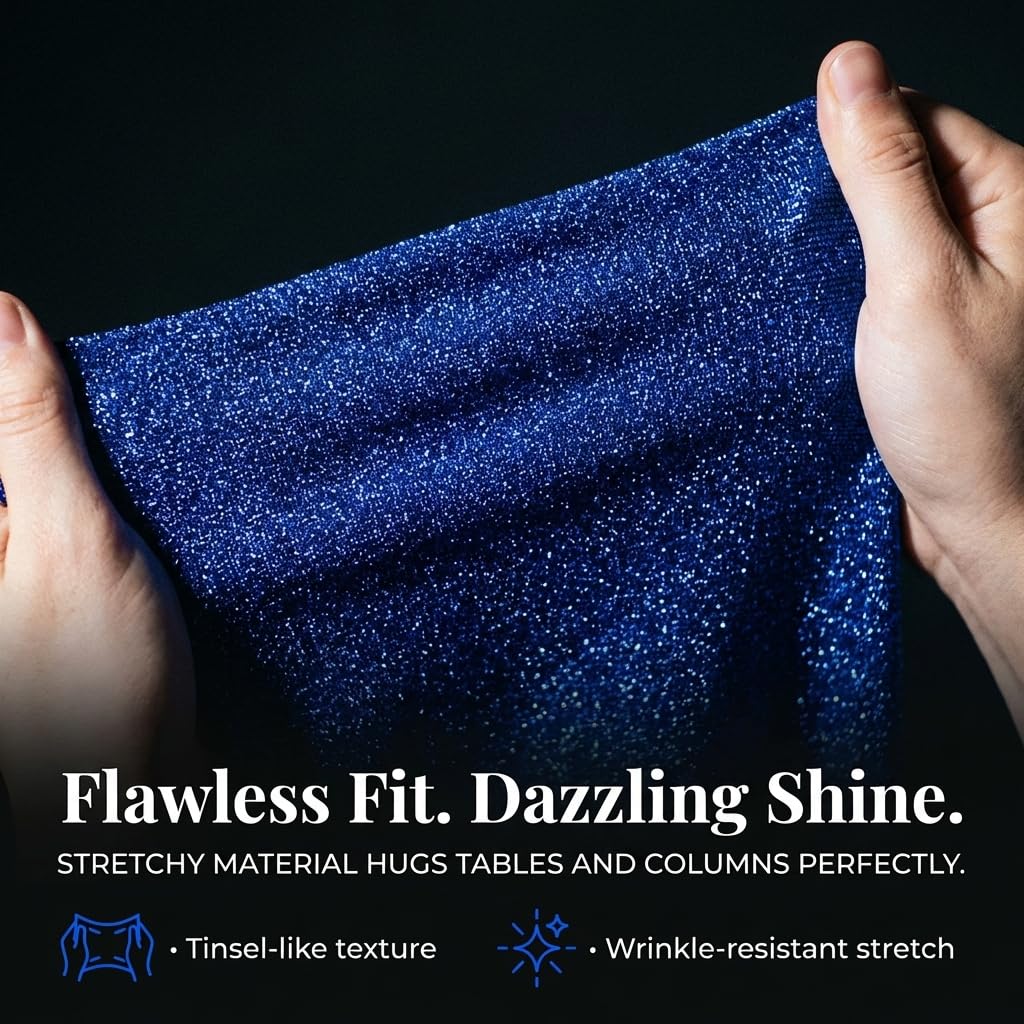 Anderson's Royal Blue Stretchy Glitter Fabric Roll, 51 Inches x 10 Yards, Decorative Wedding Fabric for Wedding Reception, Baby Shower, Gender Reveal, Prom, Homecoming, Tables, Party - Image 4