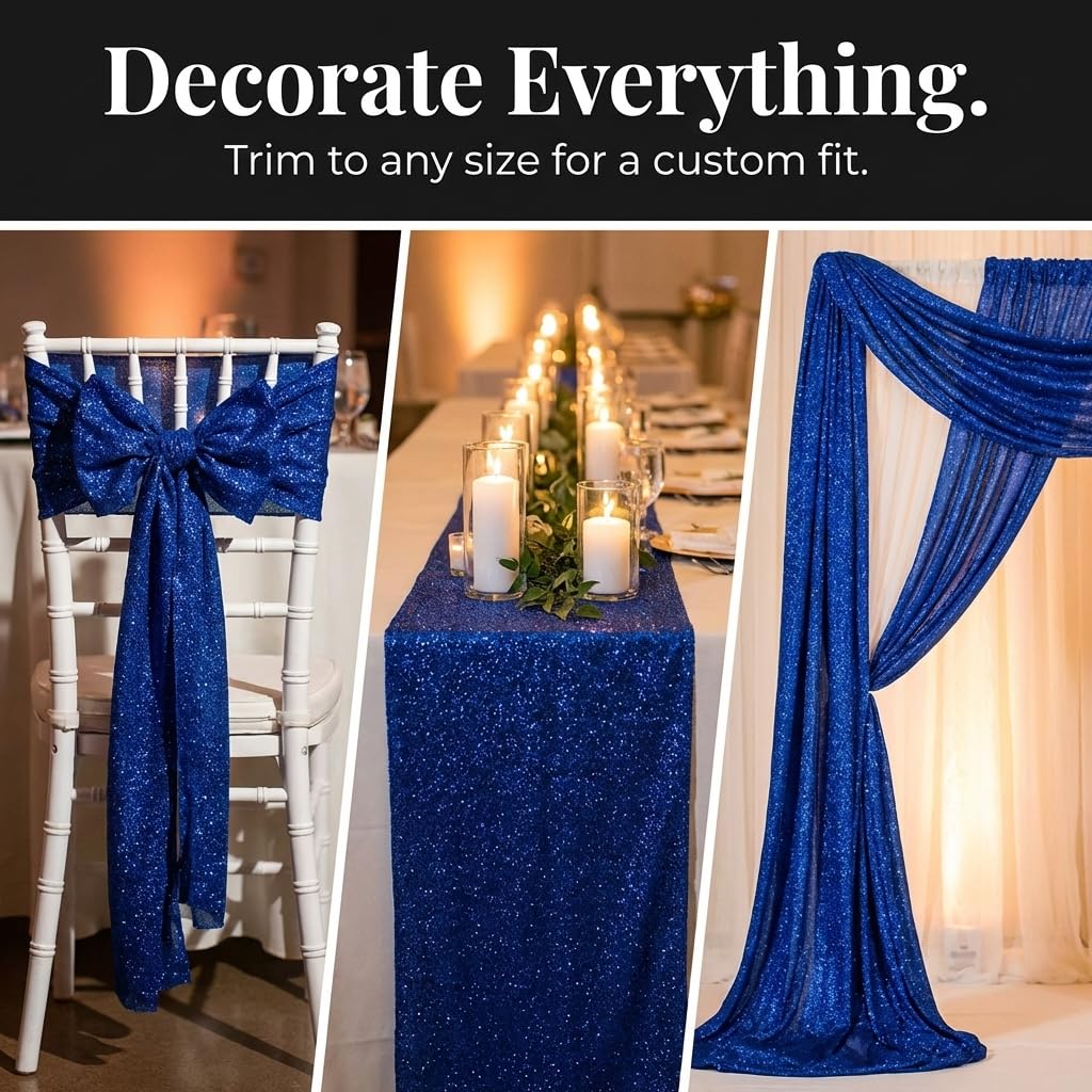 Anderson's Royal Blue Stretchy Glitter Fabric Roll, 51 Inches x 10 Yards, Decorative Wedding Fabric for Wedding Reception, Baby Shower, Gender Reveal, Prom, Homecoming, Tables, Party - Image 5
