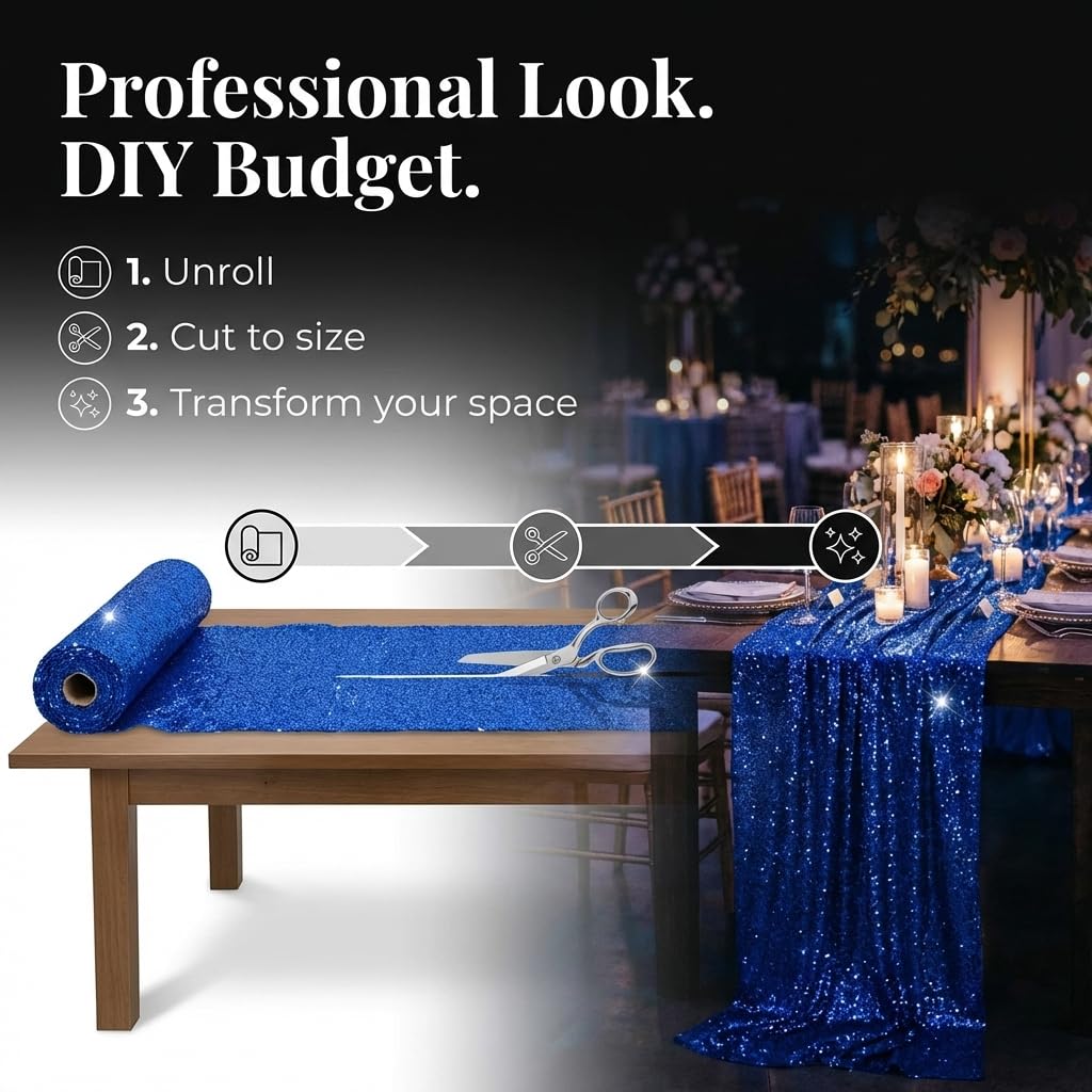 Anderson's Royal Blue Stretchy Glitter Fabric Roll, 51 Inches x 10 Yards, Decorative Wedding Fabric for Wedding Reception, Baby Shower, Gender Reveal, Prom, Homecoming, Tables, Party - Image 8