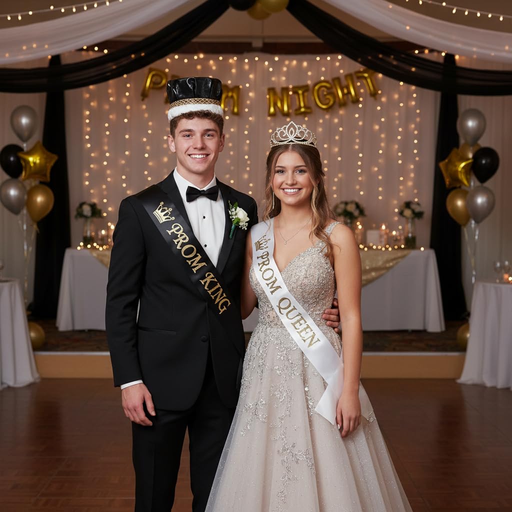 Anderson's Royal Couple Coronation Set, Black Metallic King Crown and Sparkling Rhinestone Gold Sasha Tiara for Prom, Homecoming, Winter Formals, Special Events and Dance Coronations - Image 5