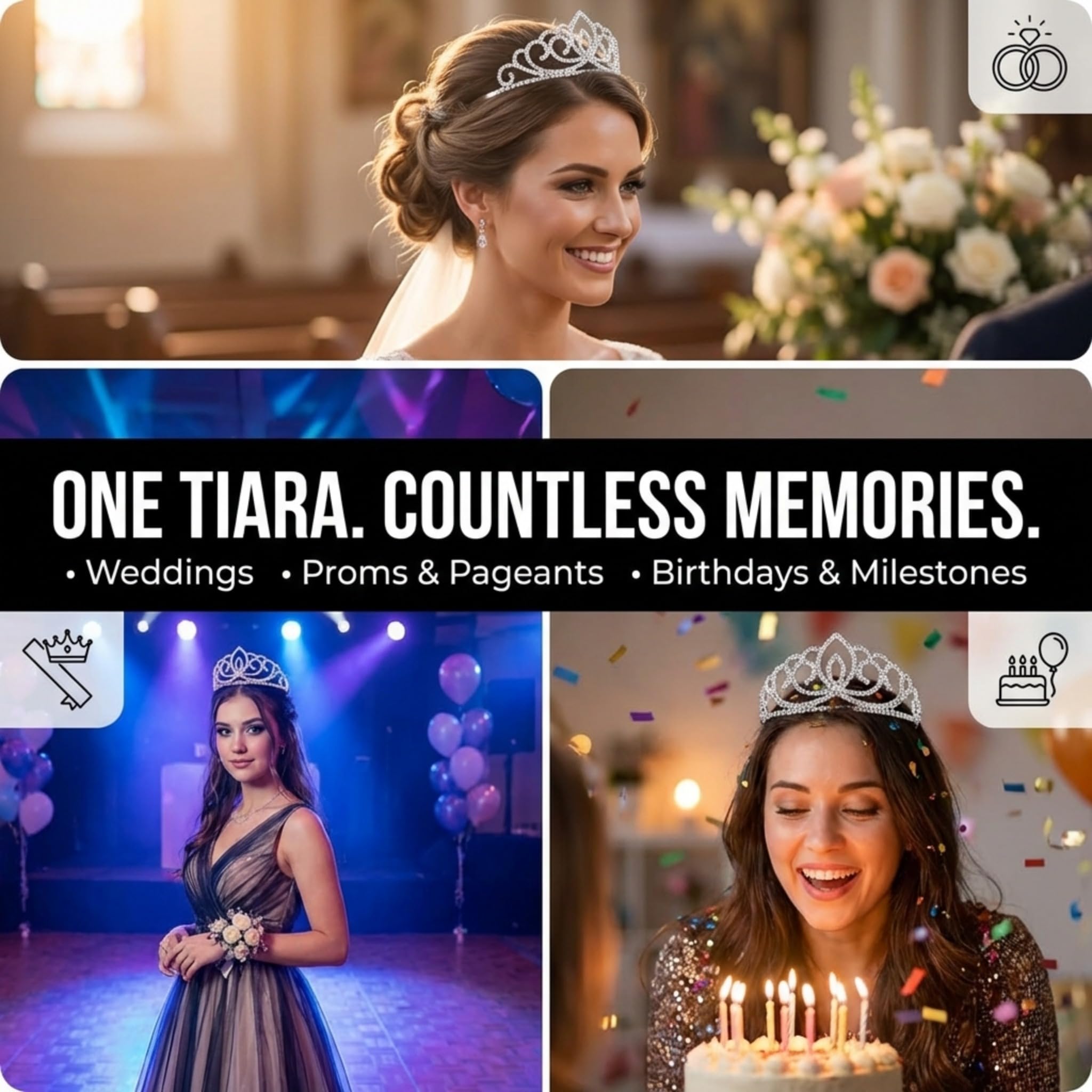 Anderson’s Sasha Rhinestone Tiara, 2 3/4" High Hand‑Crafted Silver Band Crown with Sparkling Clear Gemstones, Adjustable Fit with Removable Combs, Elegant Accessory for Weddings, Prom Queen, Homecoming, Pageants, Quinceañeras, and Sweet 16 Celebrations - Image 5
