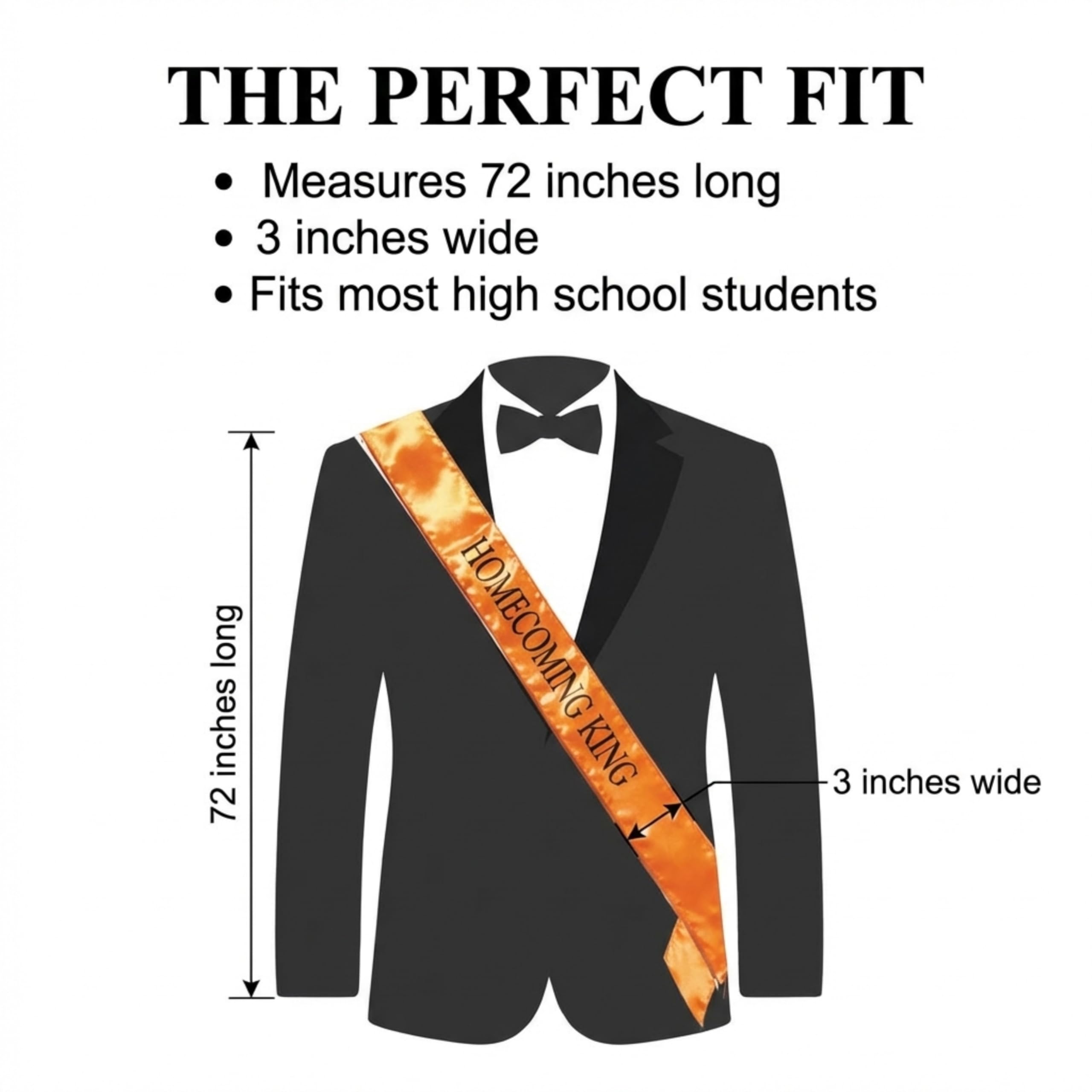Anderson's Satin Homecoming King Sash, Orange with Black Imprint, Homecoming Sashes for High School Dance King, Queen, Homecoming Court - Image 4