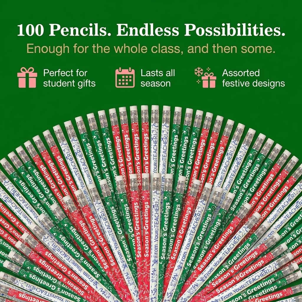 Anderson's, Season's Greetings from Your Teacher Pencils, Set of 100, Holiday Pencils, Holiday Gifts, Giveaways - Image 3