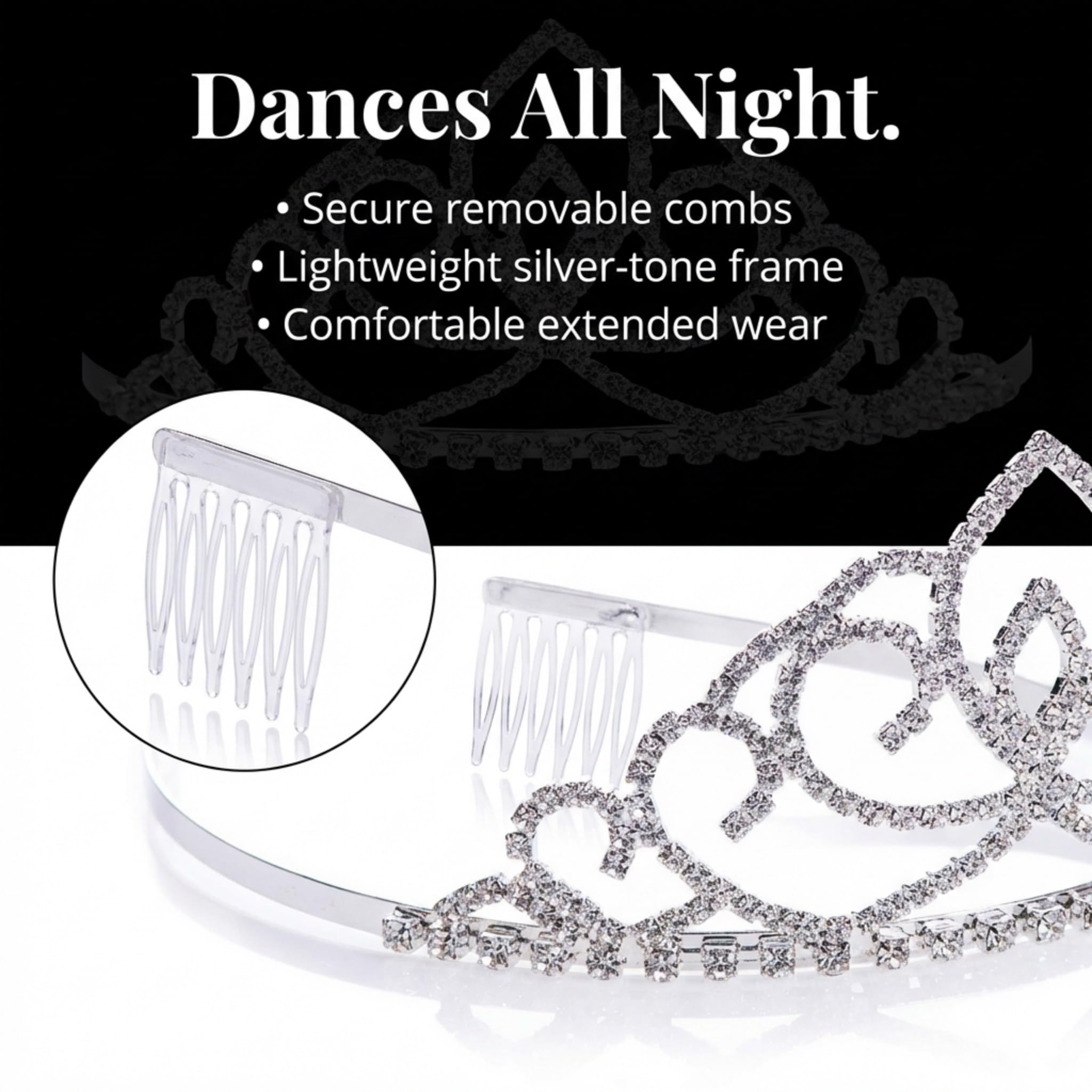 Anderson’s Sharona Rhinestone Tiara, 2 1/4-Inch Silver Crown for Women, Sparkling Clear Crystal Headpiece with Removable Combs for Weddings, Prom, Pageants & Special Events - Image 7