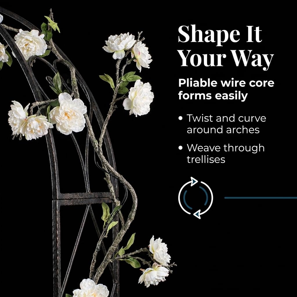 Anderson's Silk Cream Peony Floral Vine Wedding Decoration, 7 Feet - Image 7