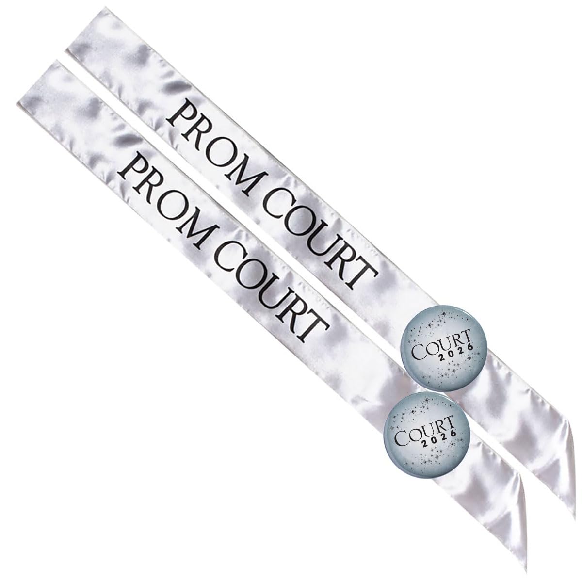 Anderson's Silver & Black Prom Court Sash Set with Silver 2026 Buttons, Prom Accessories for High School Dance, Party, Costume, or Event, 4 Piece Set