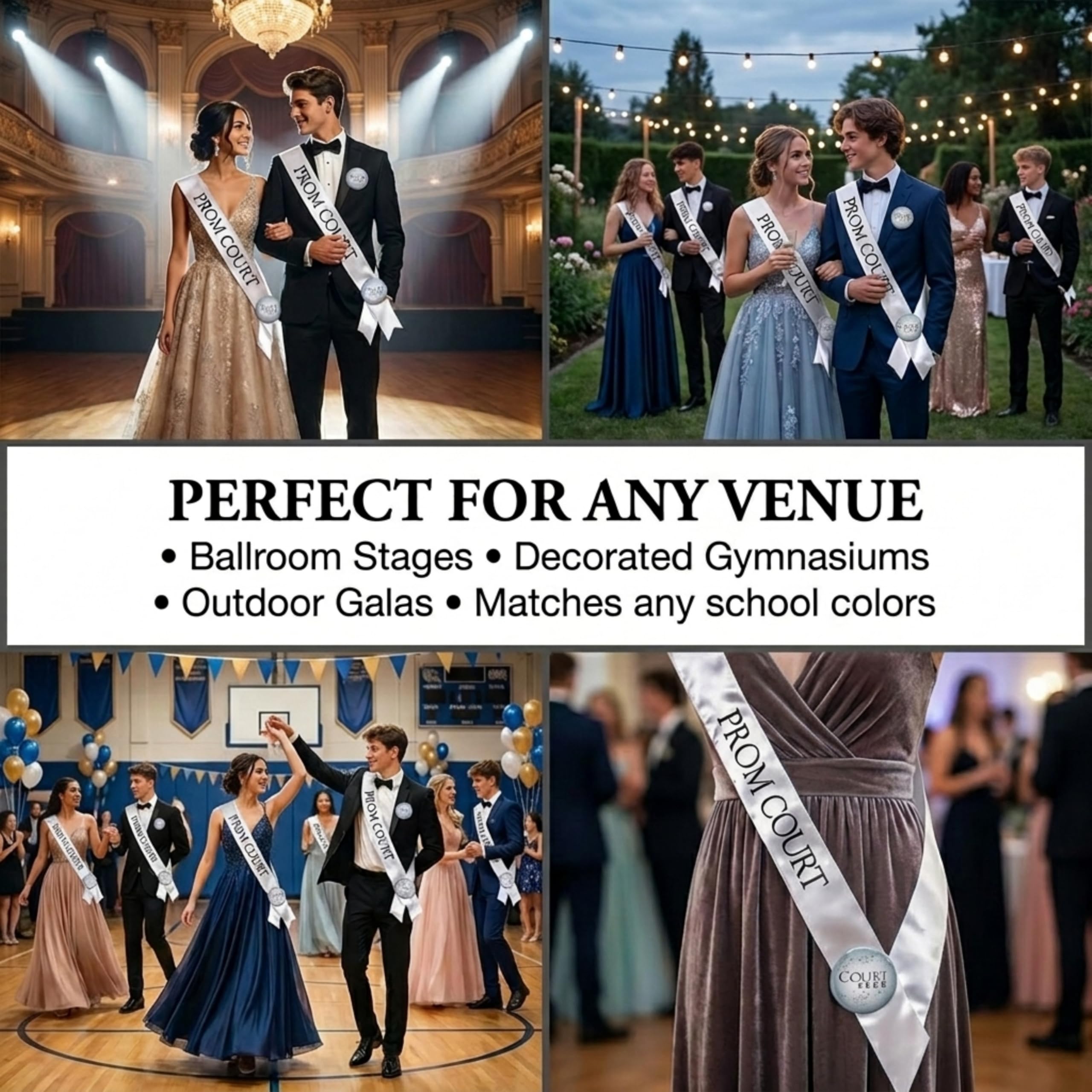 Anderson's Silver & Black Prom Court Sash Set with Silver 2026 Buttons, Prom Accessories for High School Dance, Party, Costume, or Event, 4 Piece Set - Image 3