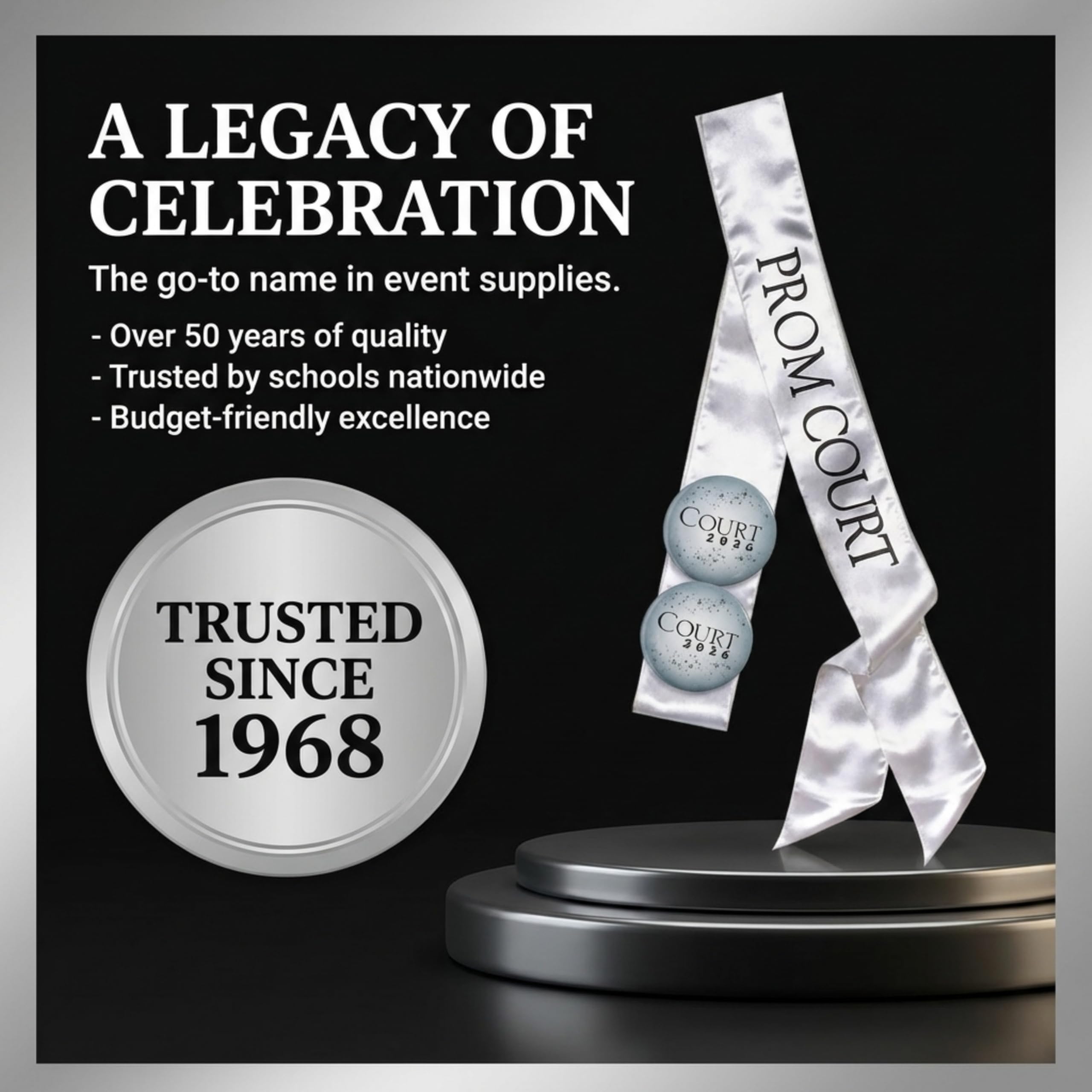 Anderson's Silver & Black Prom Court Sash Set with Silver 2026 Buttons, Prom Accessories for High School Dance, Party, Costume, or Event, 4 Piece Set - Image 4