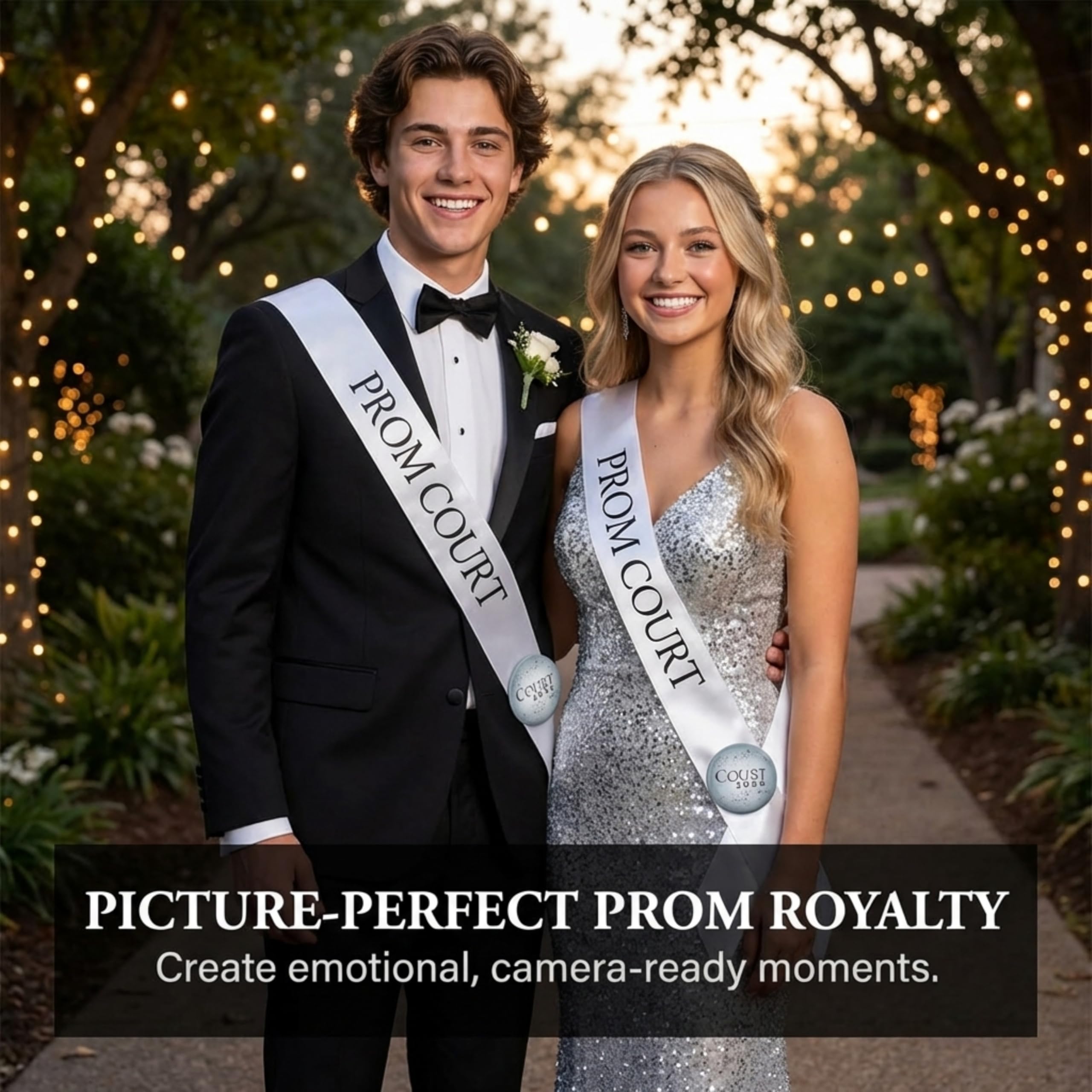 Anderson's Silver & Black Prom Court Sash Set with Silver 2026 Buttons, Prom Accessories for High School Dance, Party, Costume, or Event, 4 Piece Set - Image 5