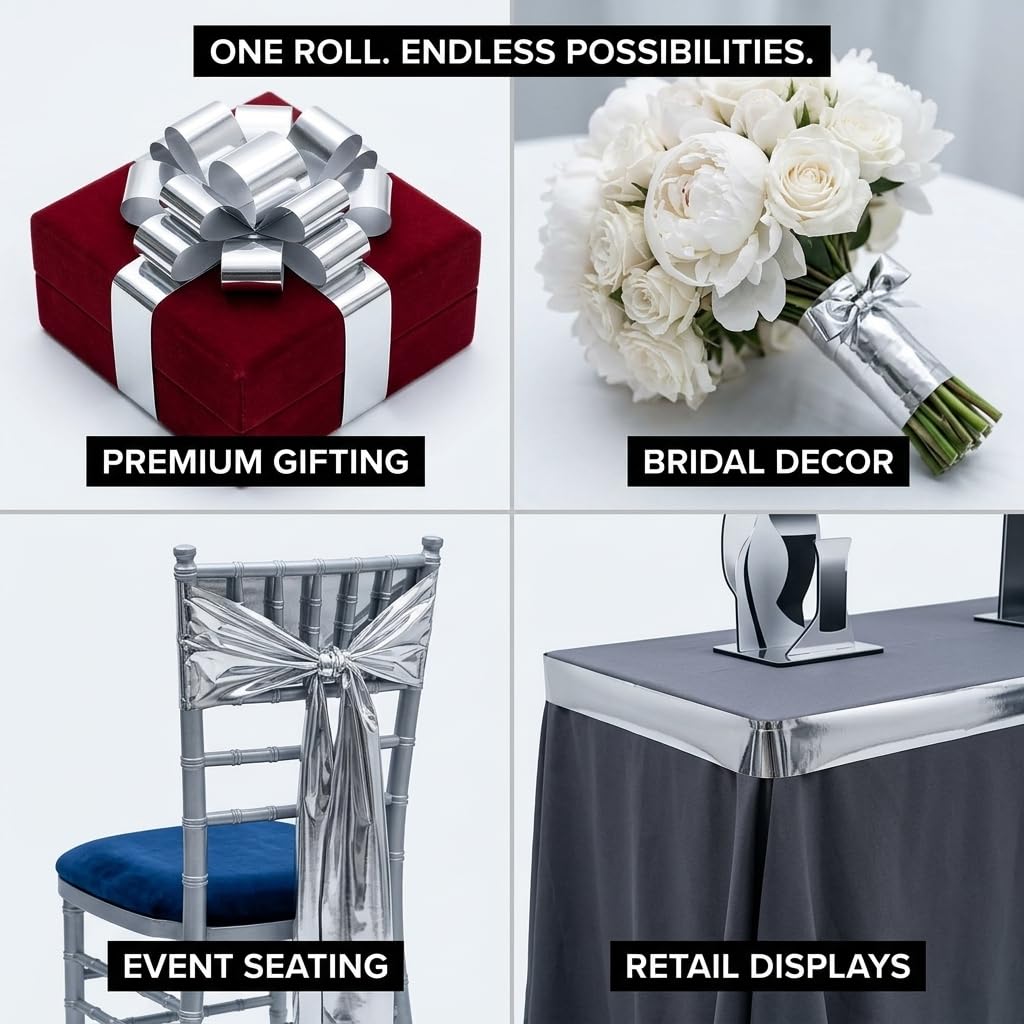 Anderson’s Silver Shiny Metallic Streamer Roll, 4" x 500' PVC Ribbon for Gift Wrapping, Wedding Decor, Party Accents, Photo Backdrops, Table Styling, and Event Displays - Image 6