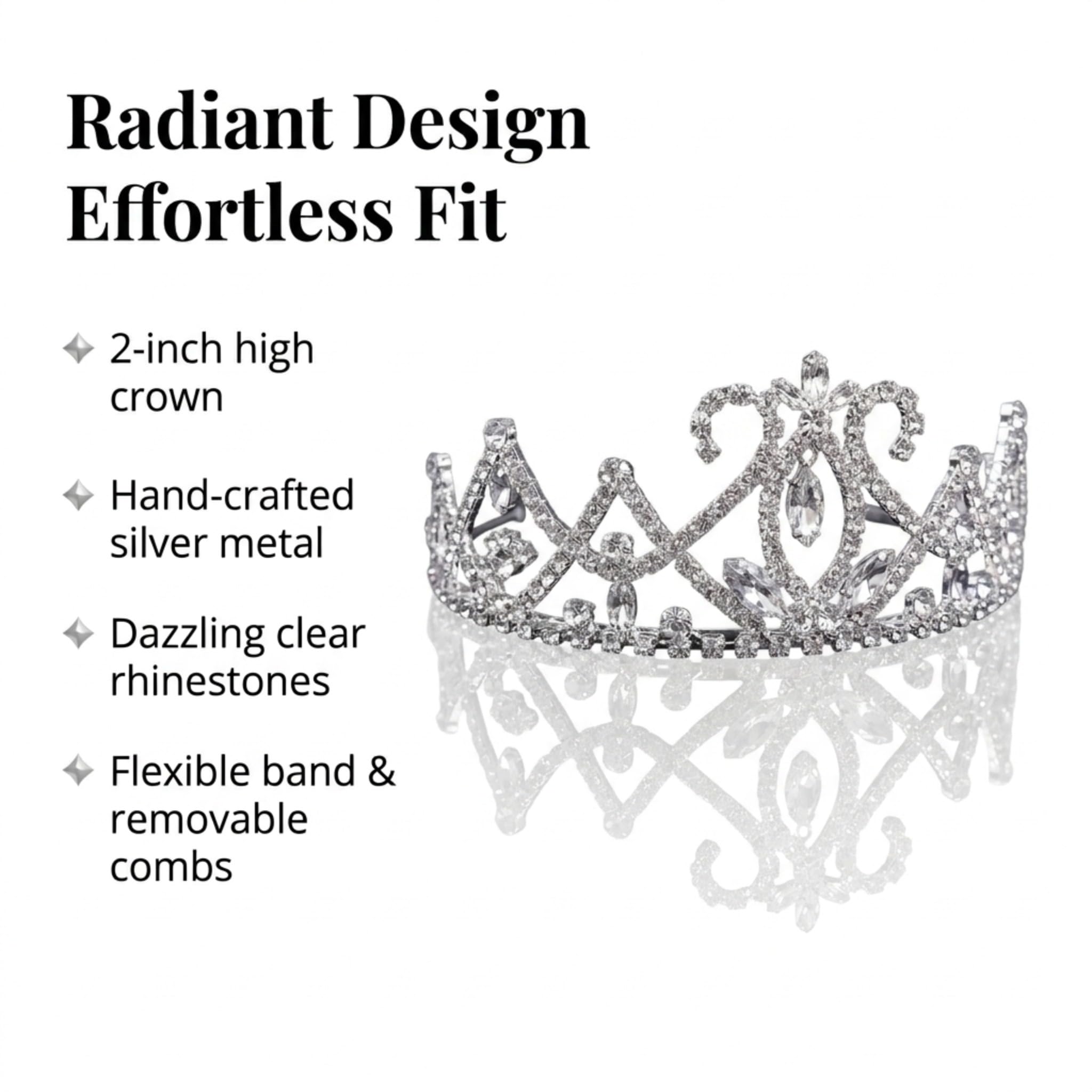 Anderson's Skye Rhinestone Tiara, Sparkling 2-Inch Silver Crown with Clear Faux Diamonds, Adjustable Band & Comfort Combs, Perfect for Weddings, Proms, Pageants, Birthdays & Quinceañeras - Image 4