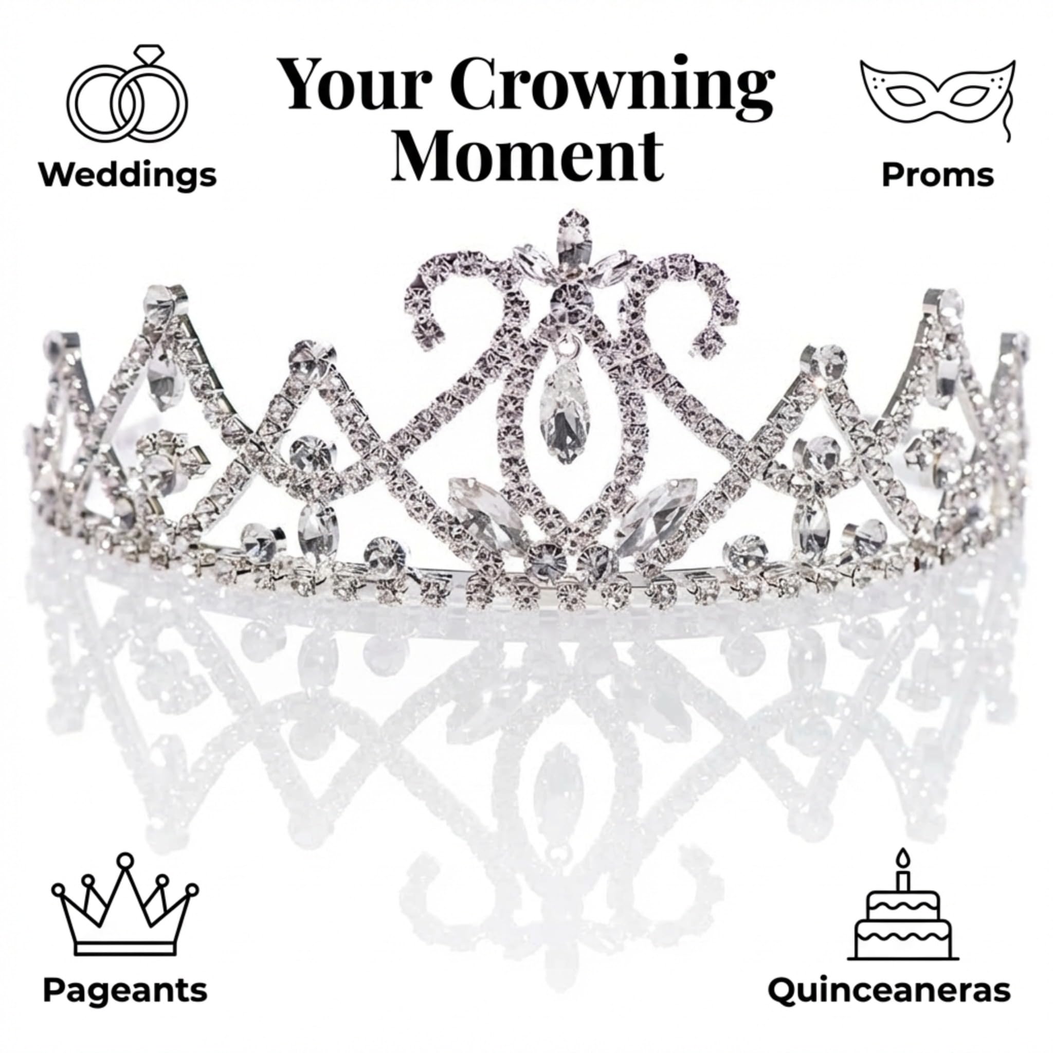 Anderson's Skye Rhinestone Tiara, Sparkling 2-Inch Silver Crown with Clear Faux Diamonds, Adjustable Band & Comfort Combs, Perfect for Weddings, Proms, Pageants, Birthdays & Quinceañeras - Image 5