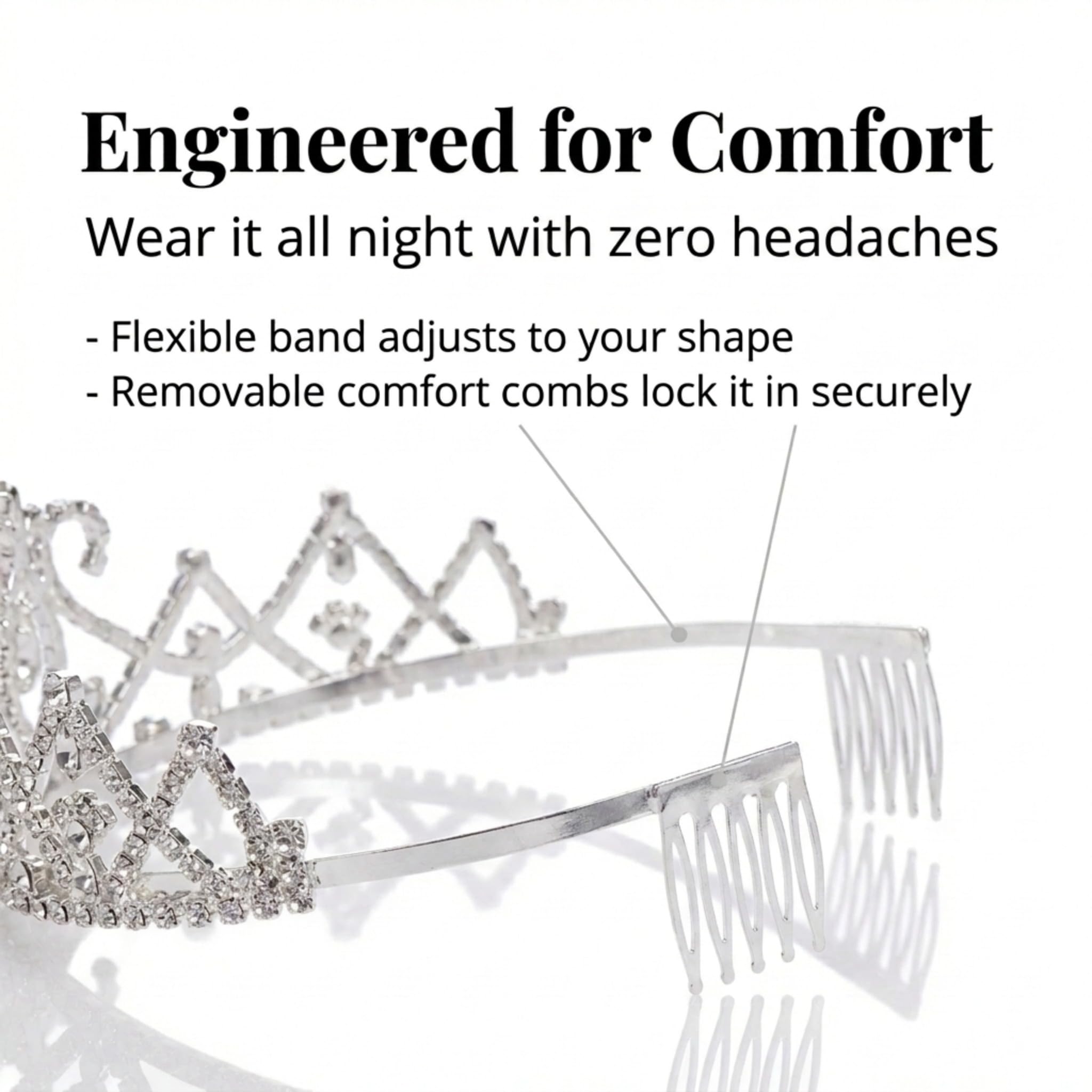 Anderson's Skye Rhinestone Tiara, Sparkling 2-Inch Silver Crown with Clear Faux Diamonds, Adjustable Band & Comfort Combs, Perfect for Weddings, Proms, Pageants, Birthdays & Quinceañeras - Image 7