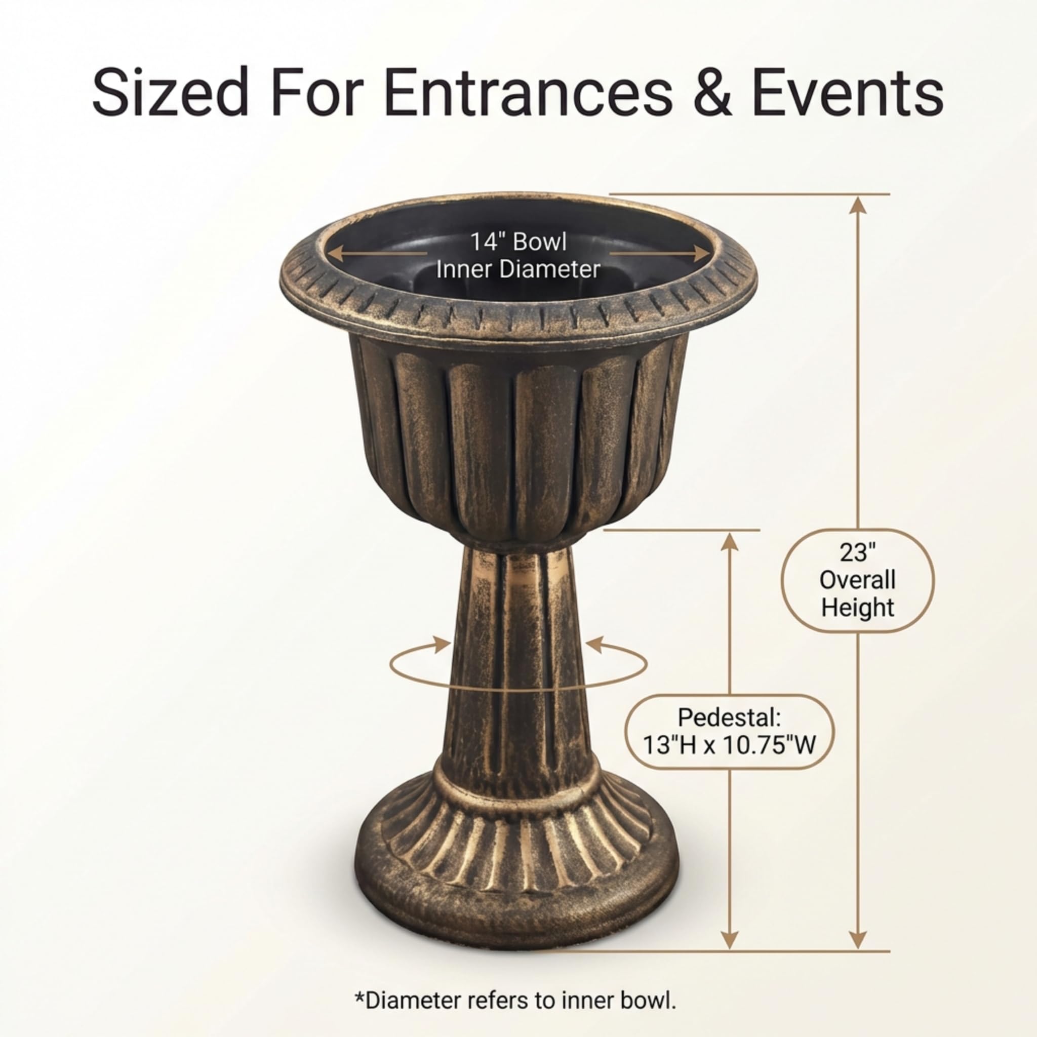 Anderson's, Small Gold Plastic Pedestal Planter, 23 Inches High, Garden Decor, Wedding Decor - Image 2