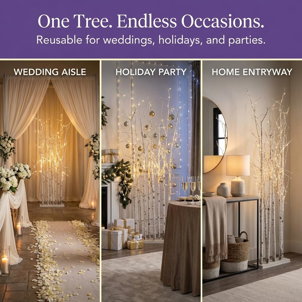 Anderson's Small Lighted Birch Tree Cluster, Fake Trees, Wedding Decorations - Image 4