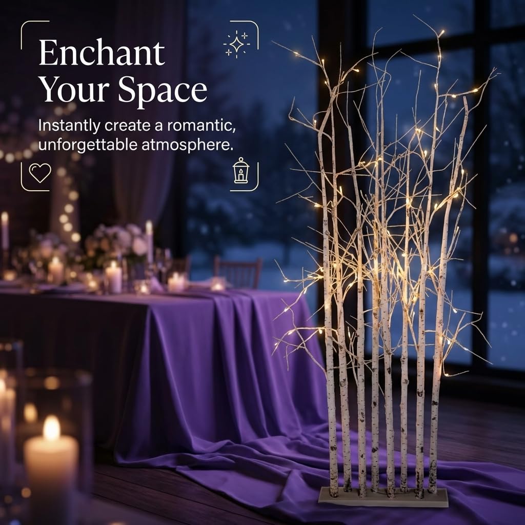 Anderson's Small Lighted Birch Tree Cluster, Fake Trees, Wedding Decorations - Image 5