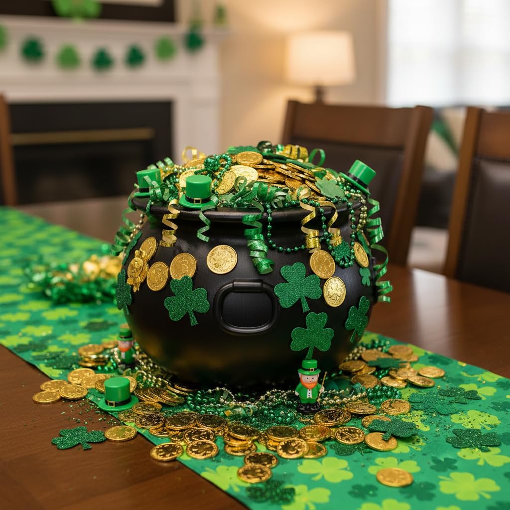 Anderson’s St. Patrick’s Day Pot of Gold Cauldron, 9" x 12" Black Plastic Kettle, Reusable Party Decor for Schools, Parades, Offices, Community Events and Home Decor - Image 4