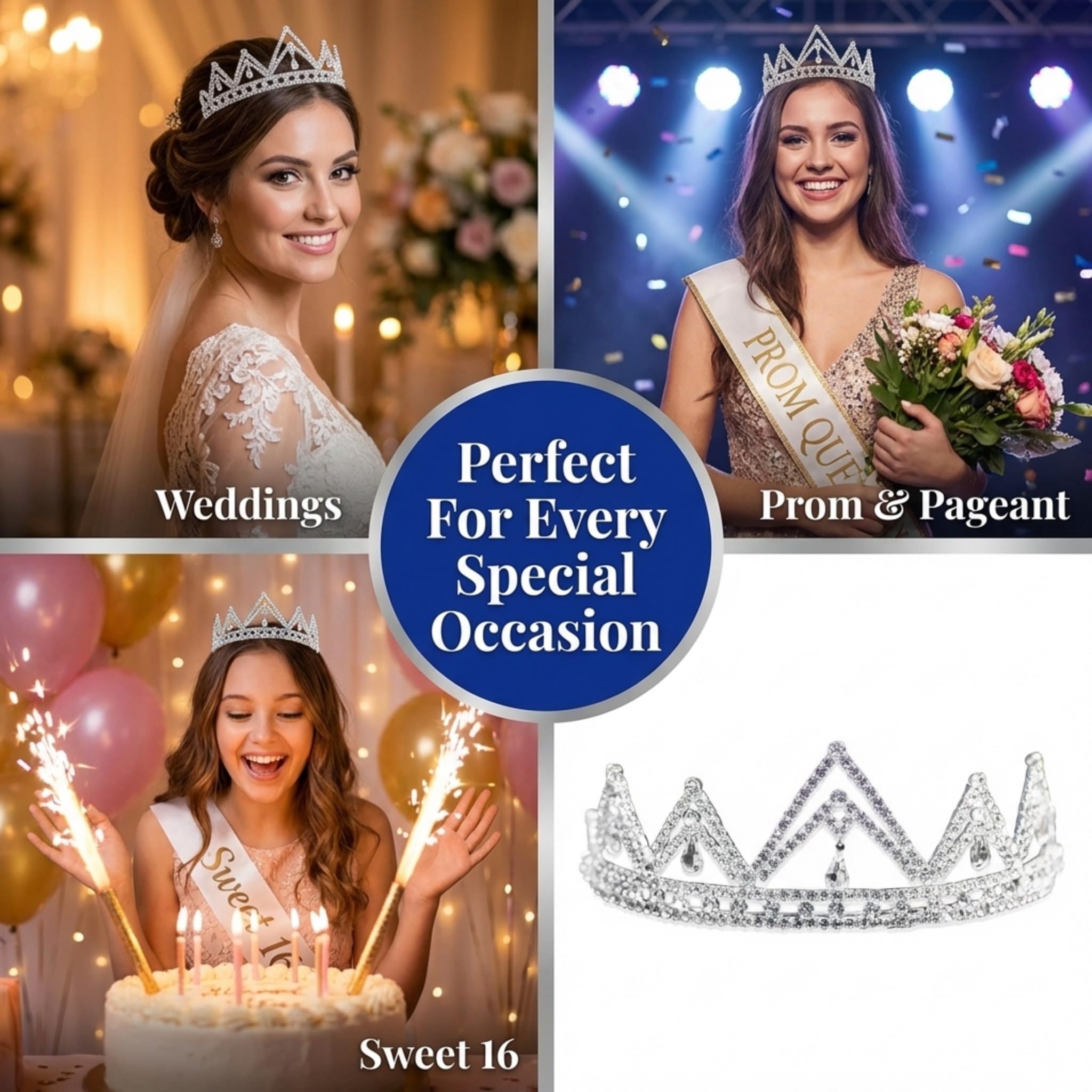 Anderson's Starla Rhinestone Tiara, 2.5-Inch Silver Crown with Sparkling Clear Rhinestones for Weddings, Proms, Homecoming, Pageants & Special Events, Adjustable Fit with Comfort Combs - Image 4