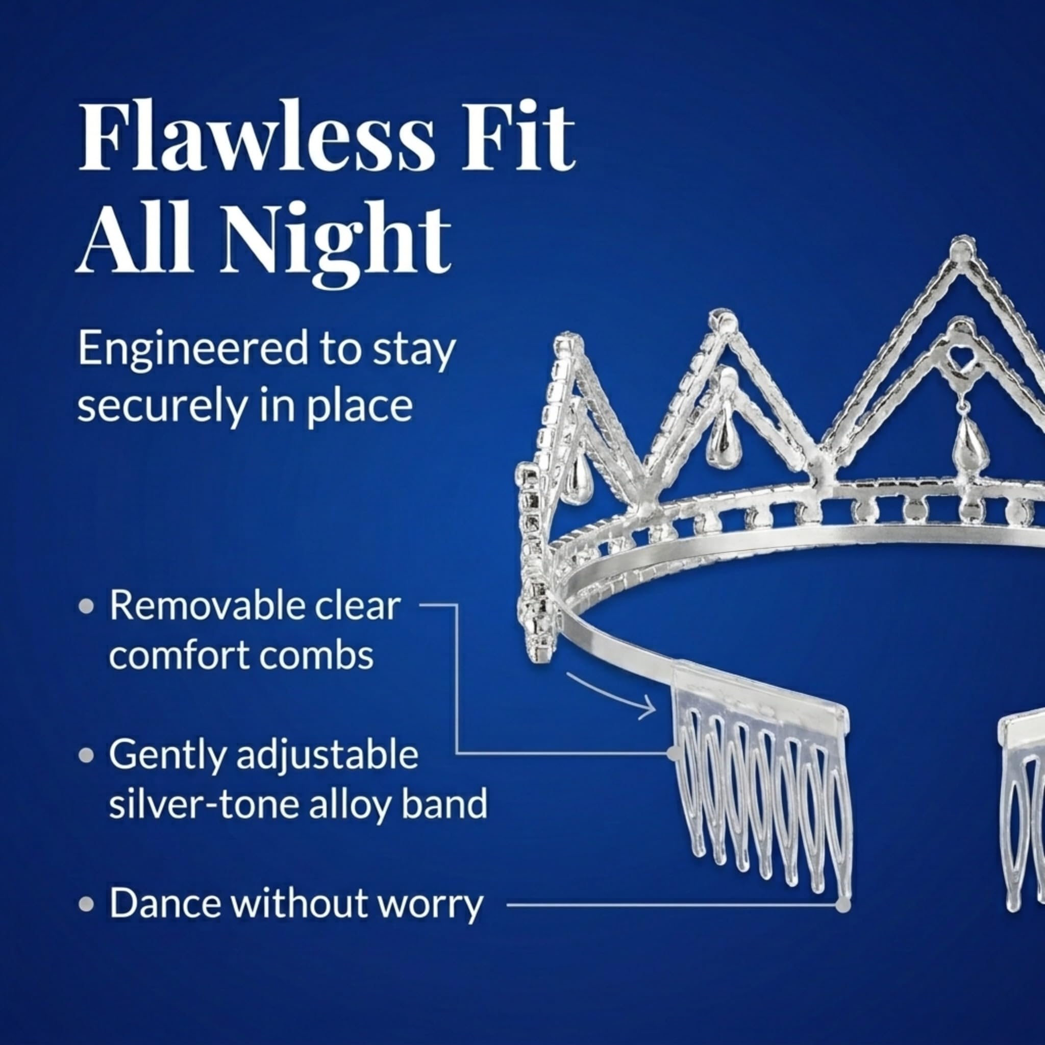 Anderson's Starla Rhinestone Tiara, 2.5-Inch Silver Crown with Sparkling Clear Rhinestones for Weddings, Proms, Homecoming, Pageants & Special Events, Adjustable Fit with Comfort Combs - Image 7