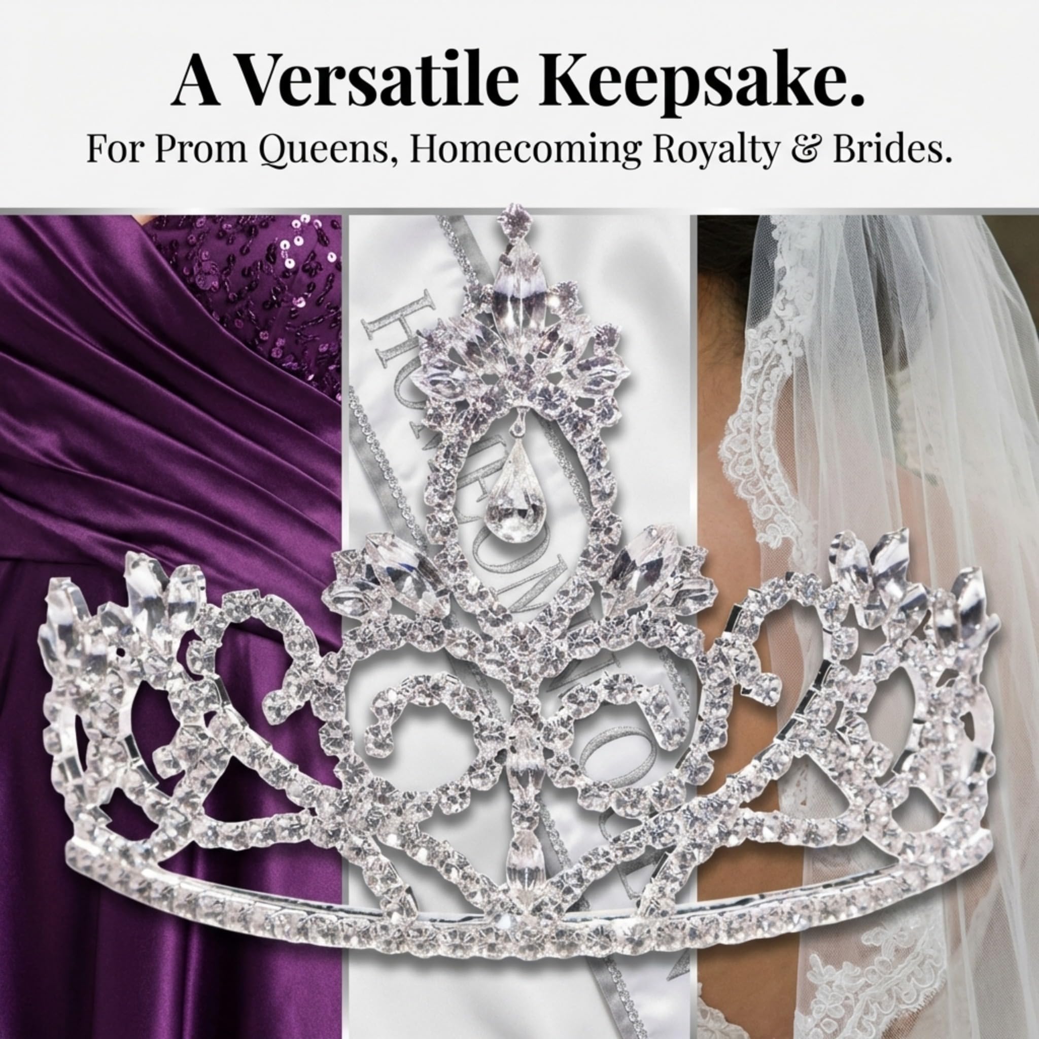 Anderson’s Sutton Rhinestone Tiara, 3 1/2" Silver Crown for Women, Sparkling Clear Crystal Headpiece for Prom, Homecoming, Pageants & Weddings - Image 4
