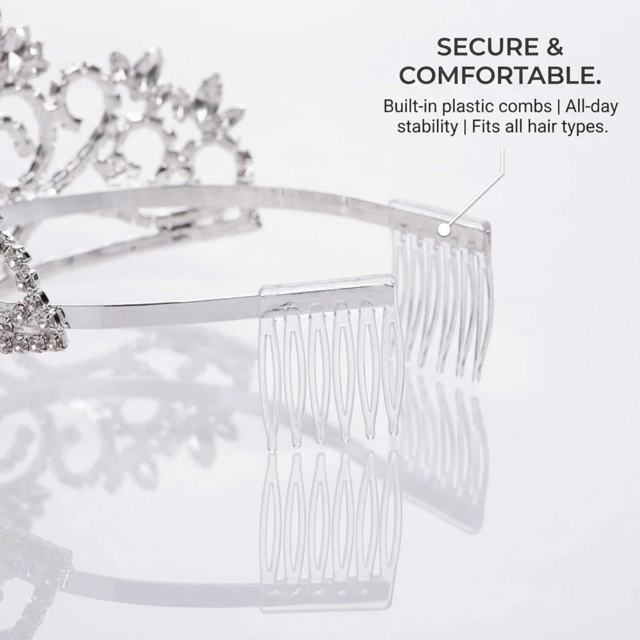 Anderson’s Sutton Rhinestone Tiara, 3 1/2" Silver Crown for Women, Sparkling Clear Crystal Headpiece for Prom, Homecoming, Pageants & Weddings - Image 6