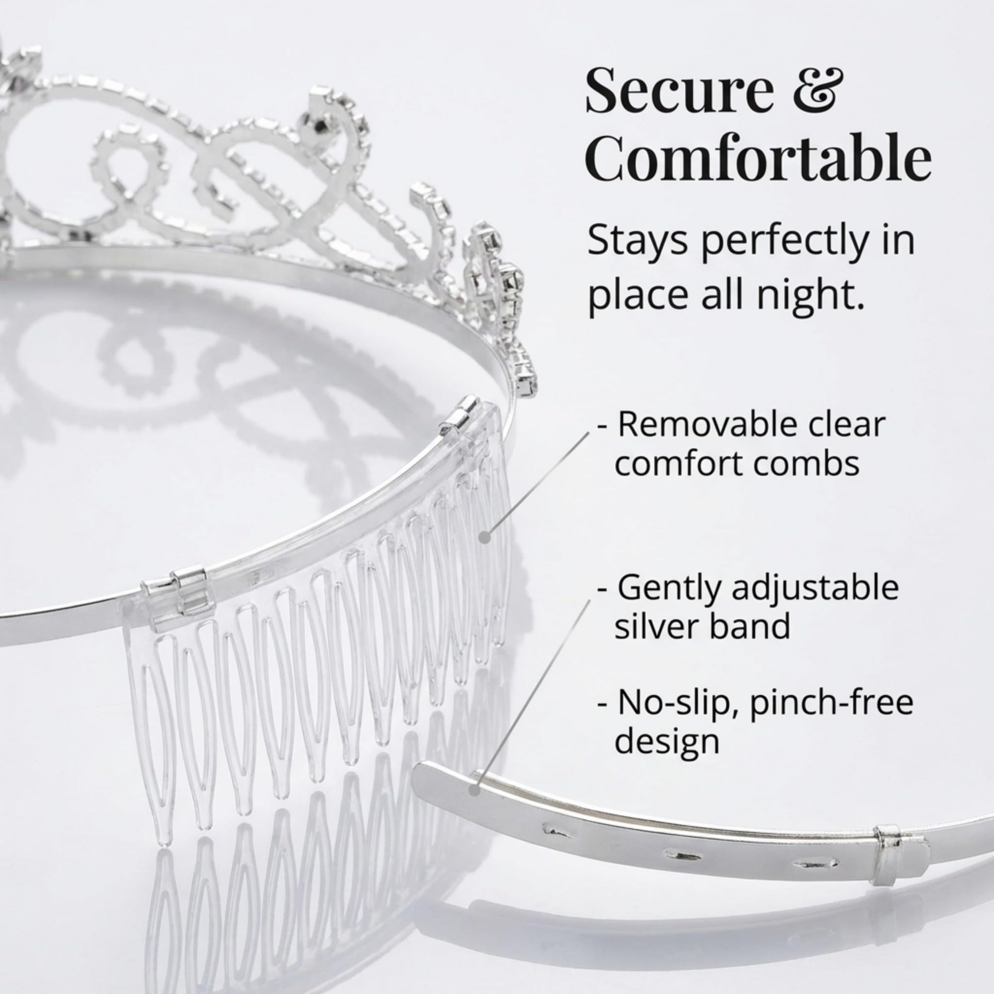Anderson's Suzette Rhinestone Tiara, Elegant 1 1/4-Inch Clear Crystal Crown for Women, Adjustable Silver Band with Comfort Combs, Perfect for Weddings, Proms, Pageants, Quinceañeras, and Special Occasions - Image 5
