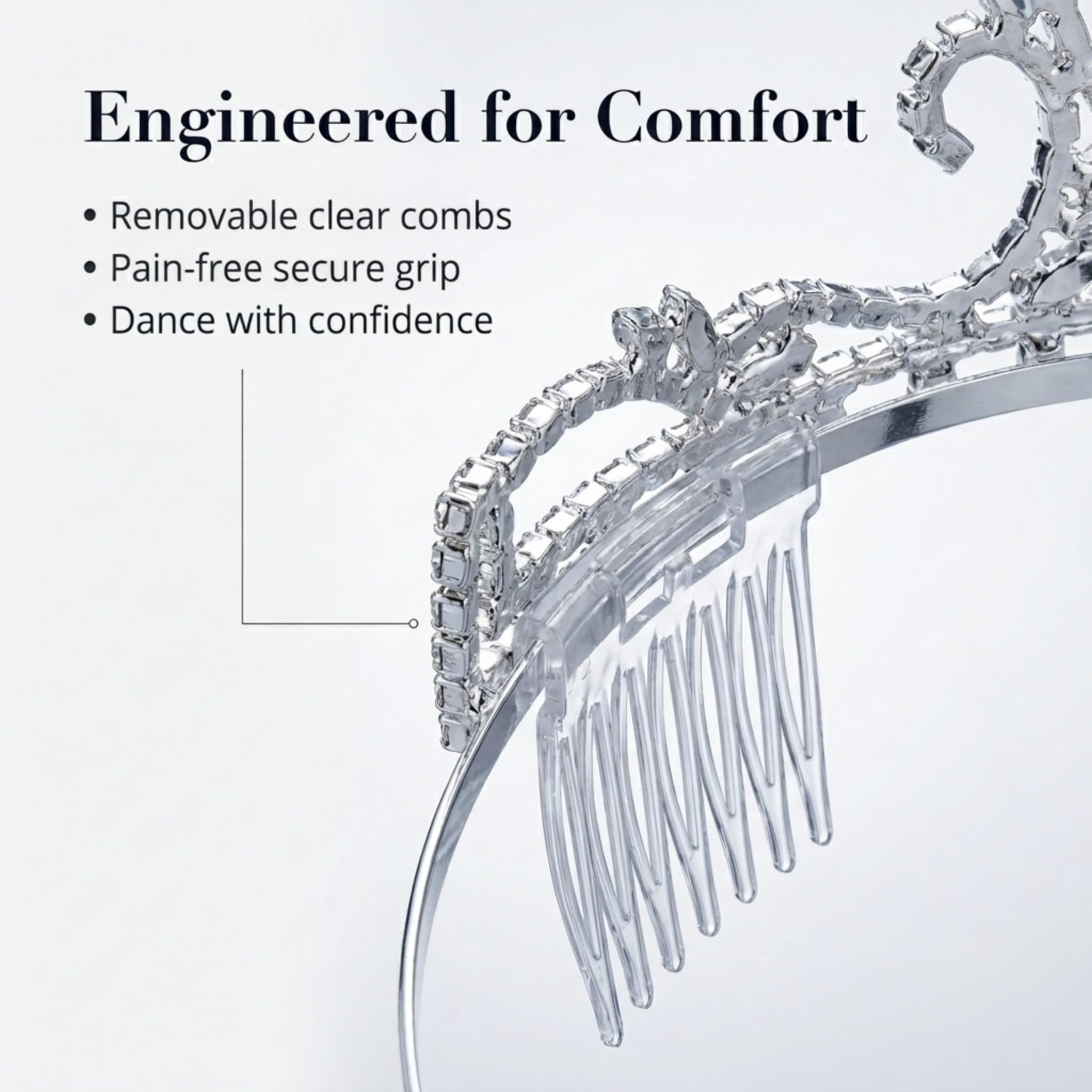 Anderson's Tamika Rhinestone Tiara, Sparkling 2 5/8-Inch Clear Crystal Crown for Women, Adjustable Silver Band with Comfort Combs, Perfect for Weddings, Proms, Pageants, Quinceañeras, and Special Occasions - Image 7