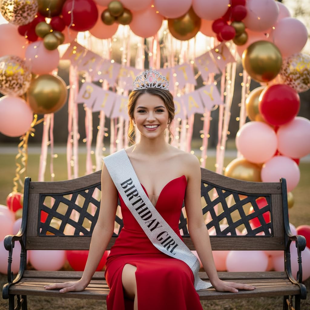 Anderson’s Taylor Tiara & Silver Glitter Birthday Girl Sash Set, Black Lettering, 2.5" Rhinestone Crown and 3" x 72" Birthday Sash, Elegant Party Accessory for Women & Special Events, 2‑Piece Set - Image 6