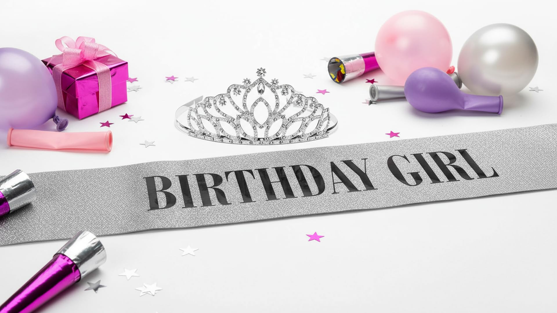 Anderson’s Taylor Tiara & Silver Glitter Birthday Girl Sash Set, Black Lettering, 2.5" Rhinestone Crown and 3" x 72" Birthday Sash, Elegant Party Accessory for Women & Special Events, 2‑Piece Set - Image 8