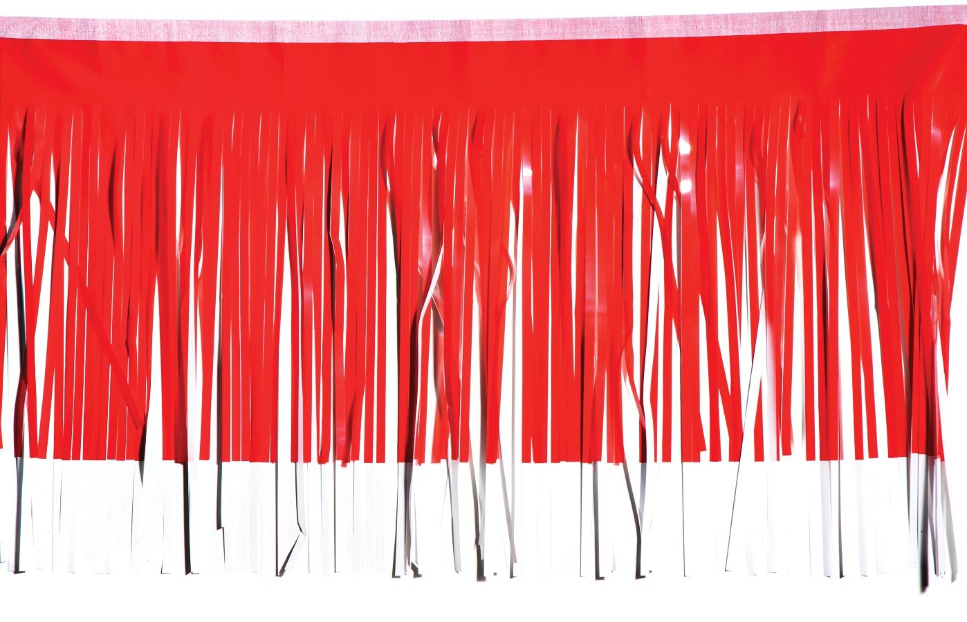 Anderson's Vinyl Red & White Fringe, 15" x 10' Shiny Decorative Trim for Floats, Parties, Tables, Ceilings, Doorways, Backdrops, and Event Décor