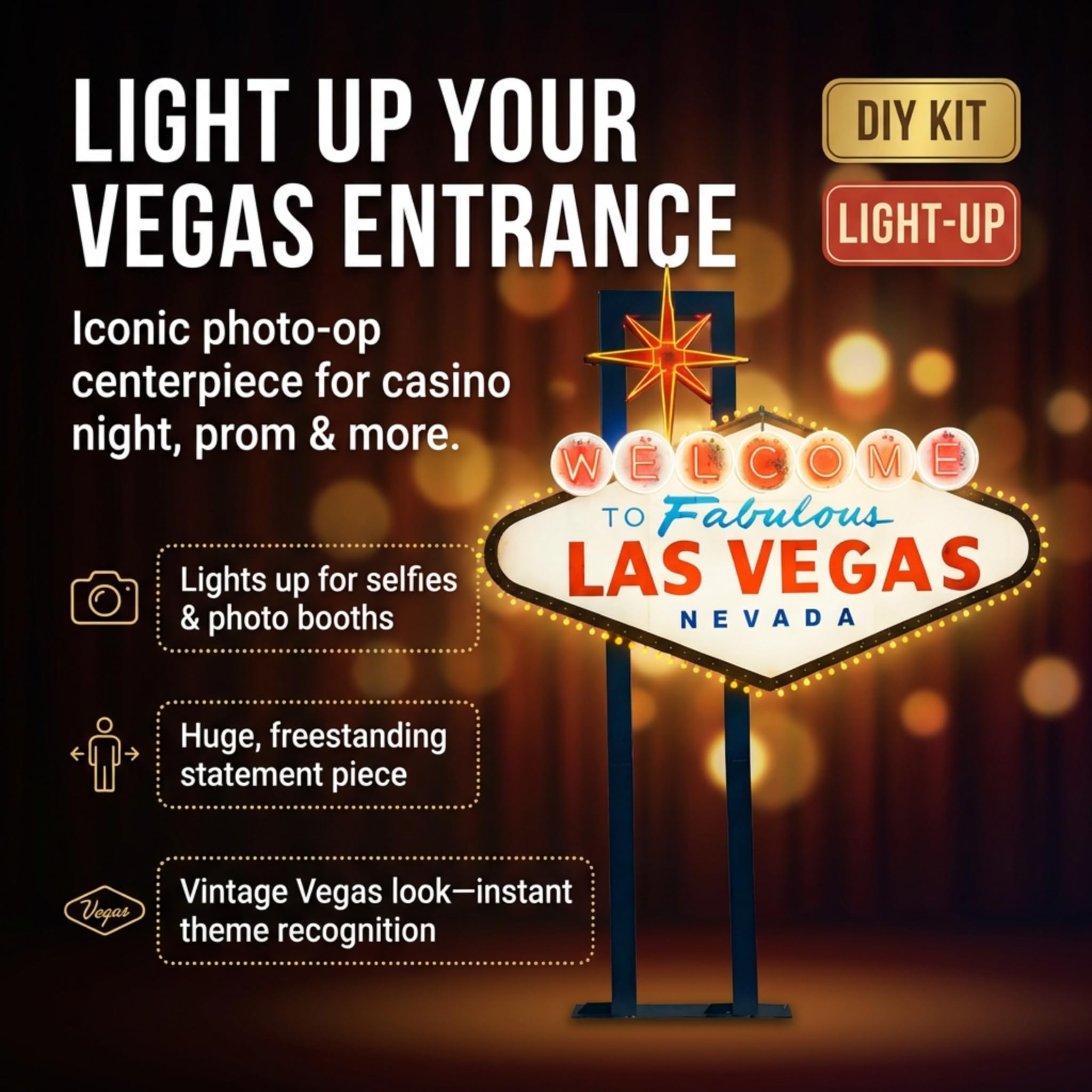 Anderson's Welcome to Vegas Light-Up Sign Kit, Casino Props, Prom, Event Décor, Party Decorations, Photo Ops - Image 3