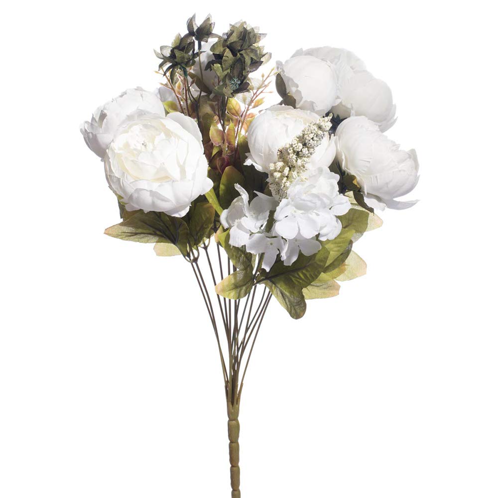 Anderson's White Artificial Peony and Hydrangea Flower Bouquet Wedding Decoration, 20 Inches
