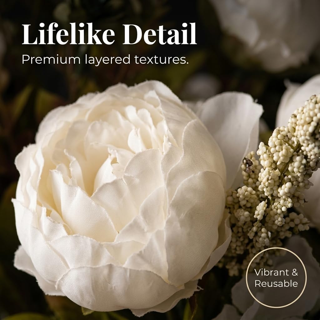 Anderson's White Artificial Peony and Hydrangea Flower Bouquet Wedding Decoration, 20 Inches - Image 3