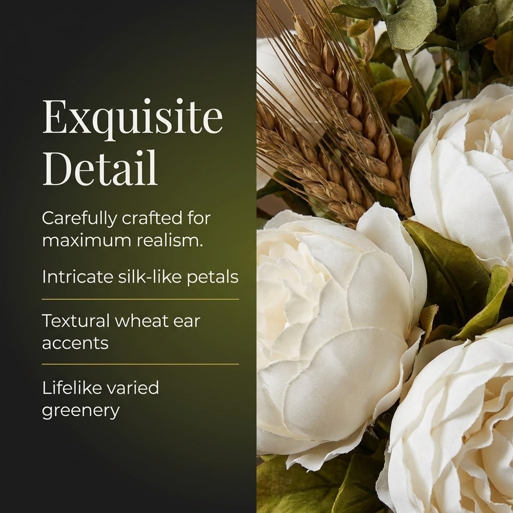 Anderson's White Artificial Peony and Hydrangea Flower Bouquet Wedding Decoration, 20 Inches - Image 5