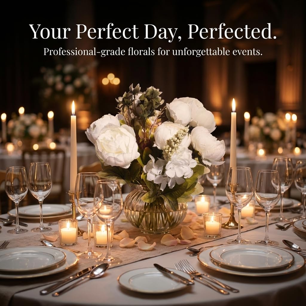 Anderson's White Artificial Peony and Hydrangea Flower Bouquet Wedding Decoration, 20 Inches - Image 6